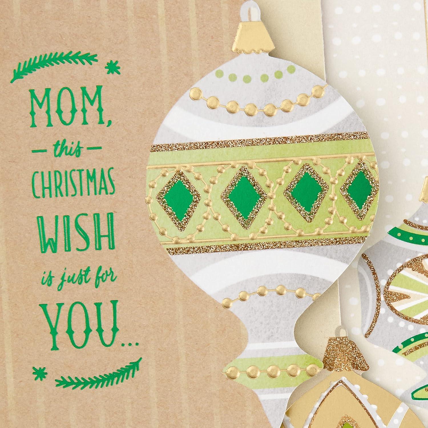 imageHallmark Christmas Card for Mom Merry and BrightThree Ornaments
