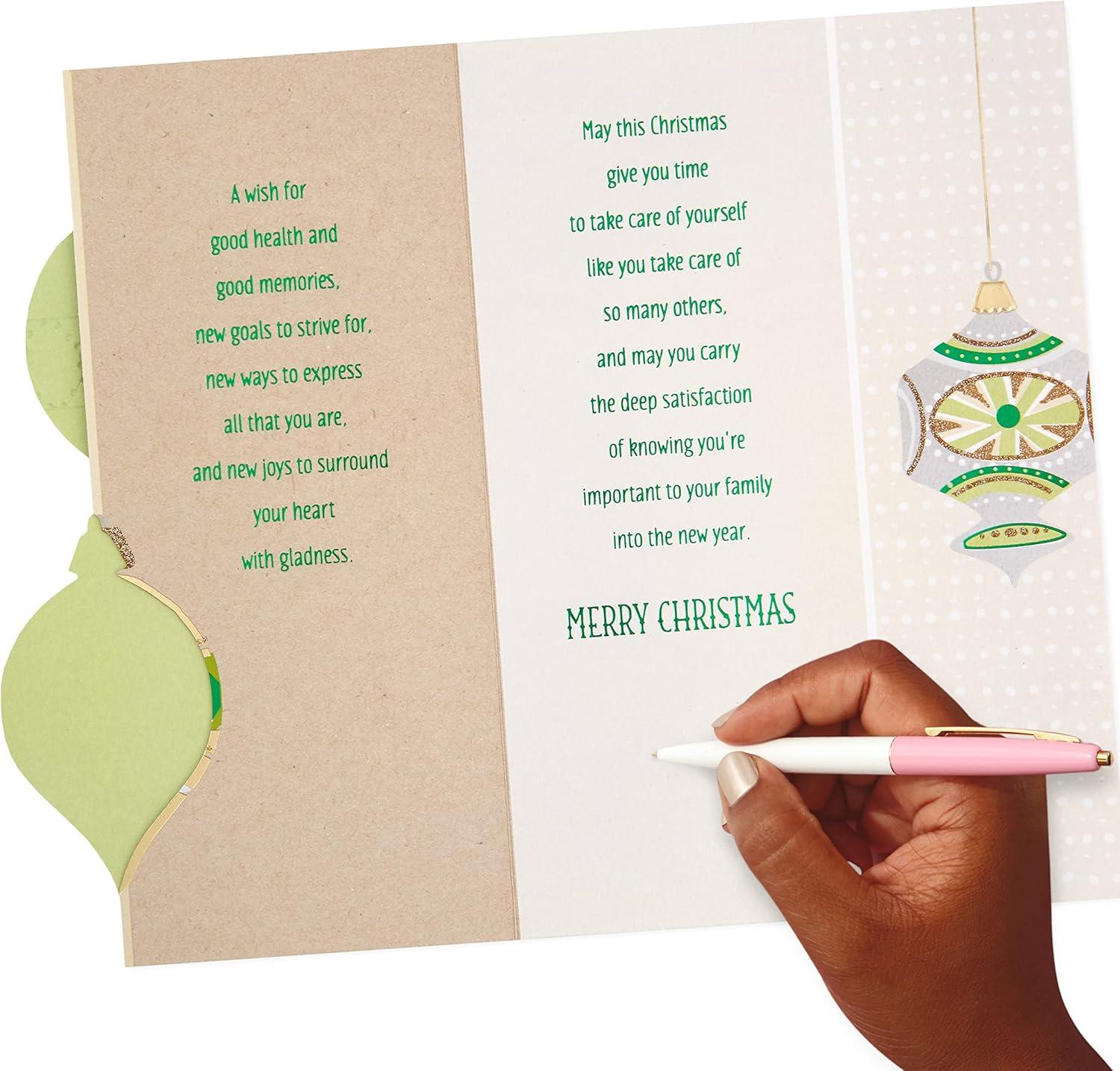 imageHallmark Christmas Card for Mom Merry and BrightThree Ornaments