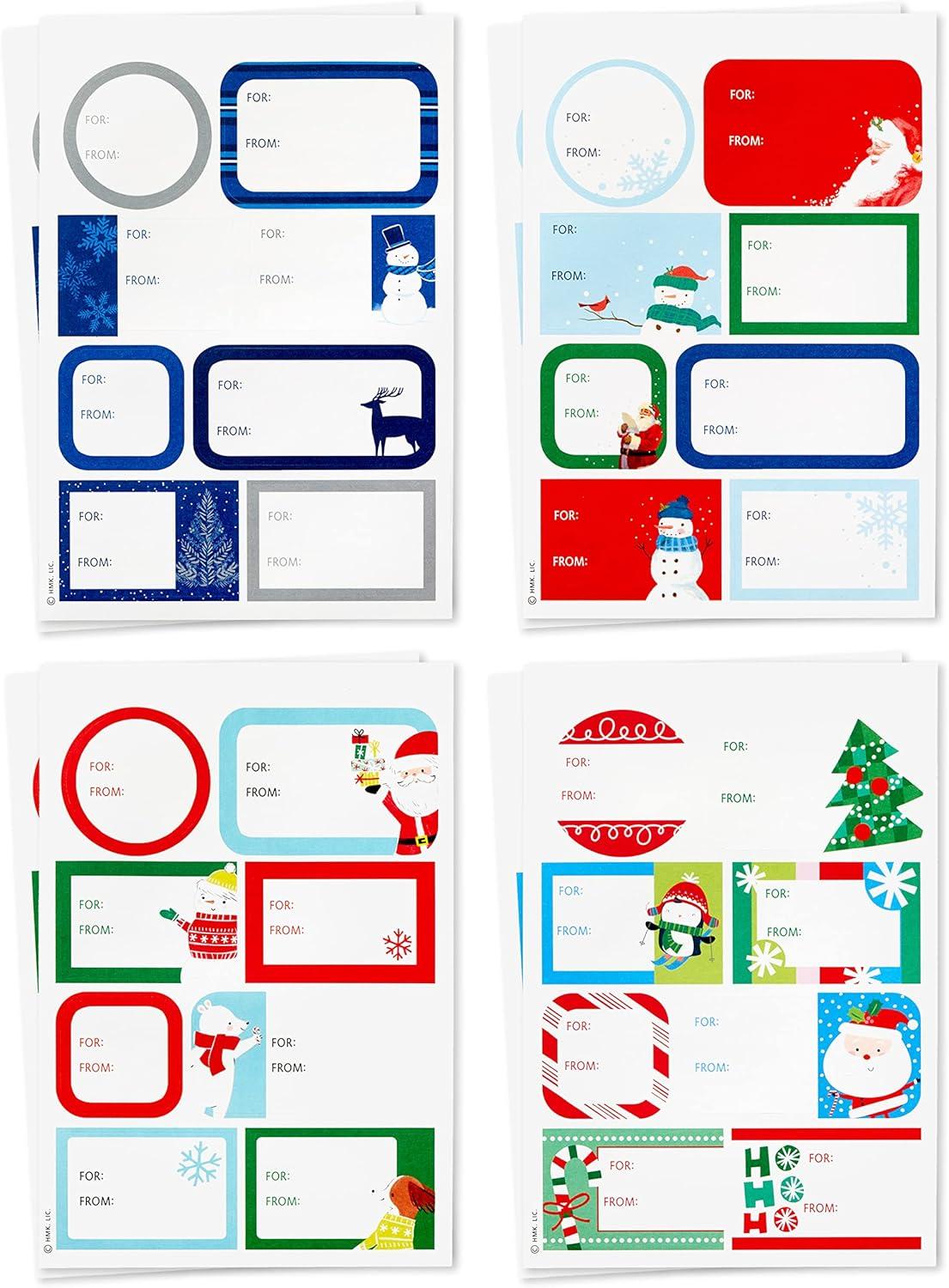 imageHallmark Christmas Gift Tags with Ribbon Sticker Seals and Mini Notecards Santa Snowman Stripes Red Green Blue for Gift Bags and Wrapped Presents