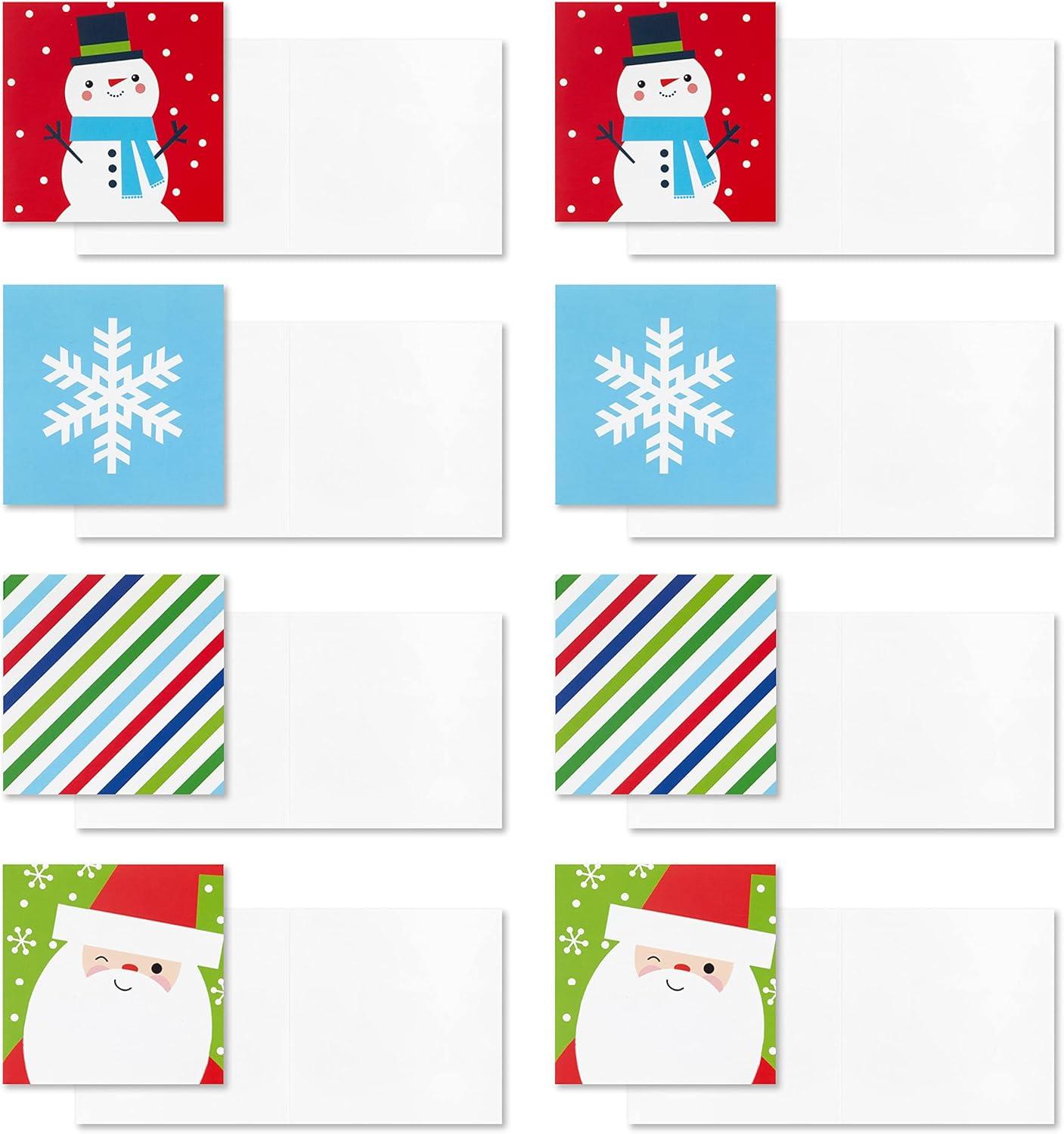 imageHallmark Christmas Gift Tags with Ribbon Sticker Seals and Mini Notecards Santa Snowman Stripes Red Green Blue for Gift Bags and Wrapped Presents