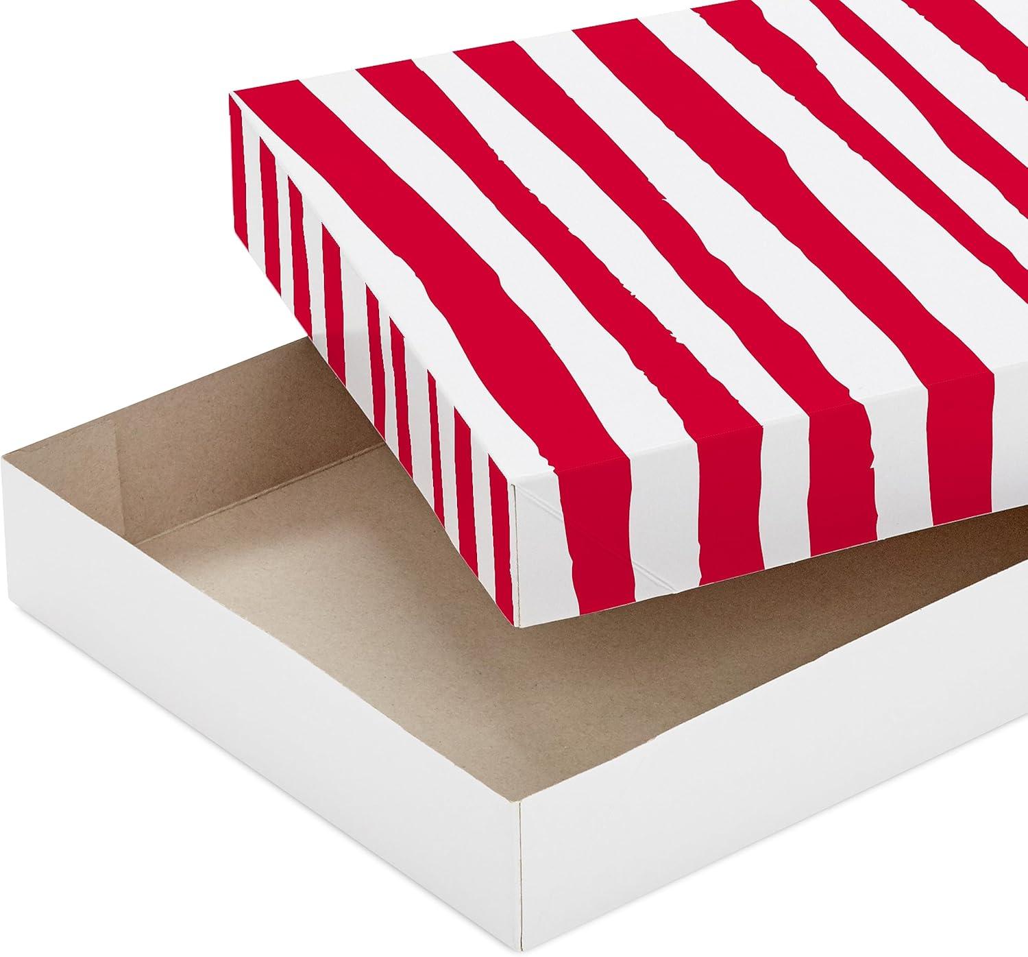 imageHallmark Christmas Shirt Boxes for Presents 10 Clothes Boxes with Lids 3 Small 11quot 5 Medium 14quot 2 Large 16quot Red and White Stripes Green Tree with Rainbows Joy Very Merry