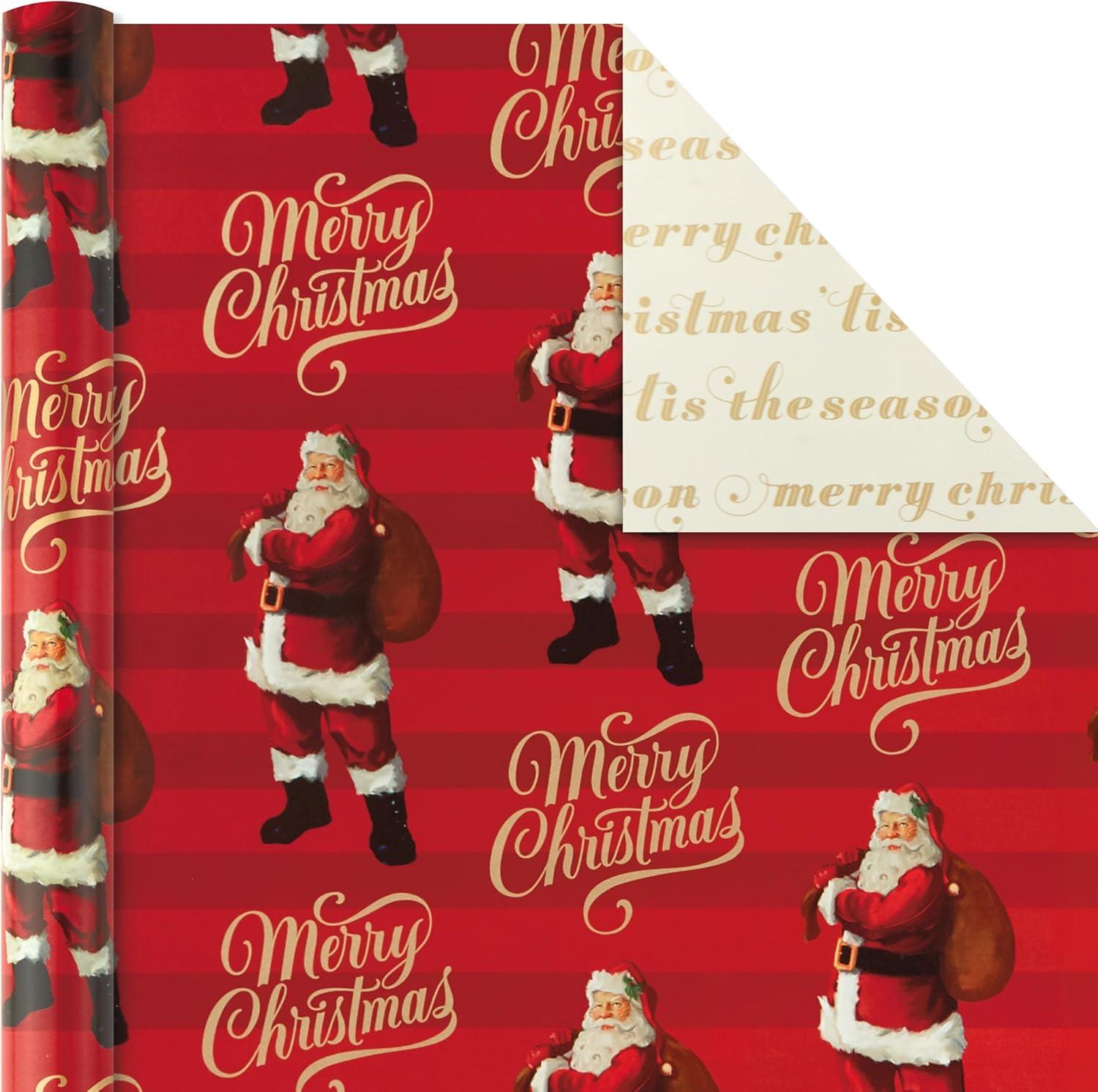 imageHallmark Christmas Wrapping Paper Rolls and Scotch GiftWrap Tape Set of 3 Reversible Gift Wrap Rolls with 6 Rolls of Tape Traditional Holiday  Santa Red and Gold Snowflakes Stripes PlaidWrapping Paper  Scotch Tape