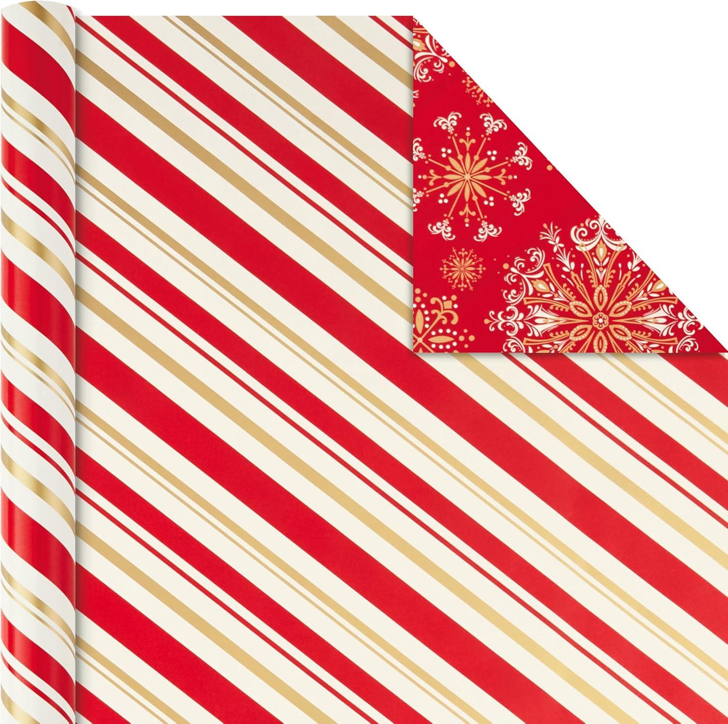 imageHallmark Christmas Wrapping Paper Rolls and Scotch GiftWrap Tape Set of 3 Reversible Gift Wrap Rolls with 6 Rolls of Tape Traditional Holiday  Santa Red and Gold Snowflakes Stripes PlaidWrapping Paper  Scotch Tape