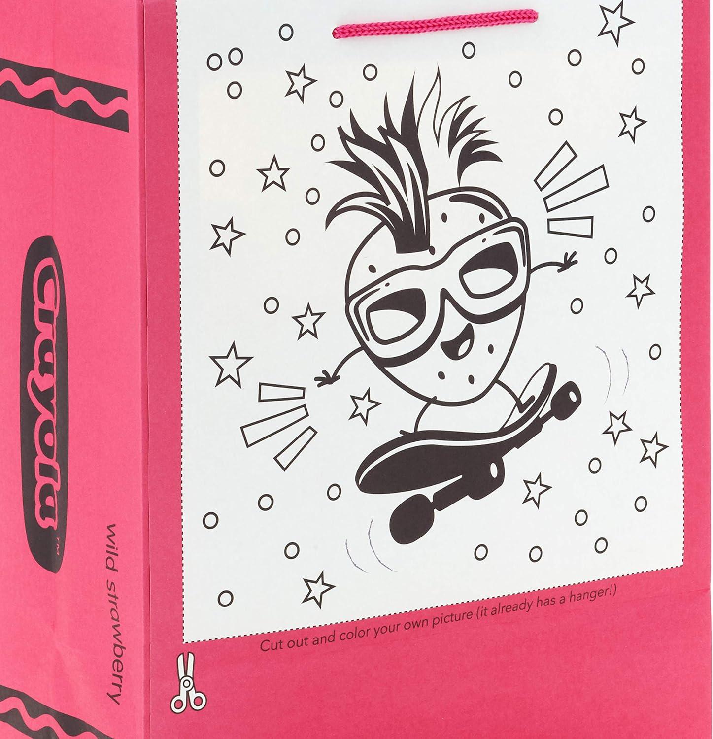 imageHallmark Crayola 11quot Large Gift Bags with CutOut Coloring Sheets Bundle of 3 Pink Strawberry Red Sun Yellow Fries for Birthdays Kids Parties Arts and Crafts