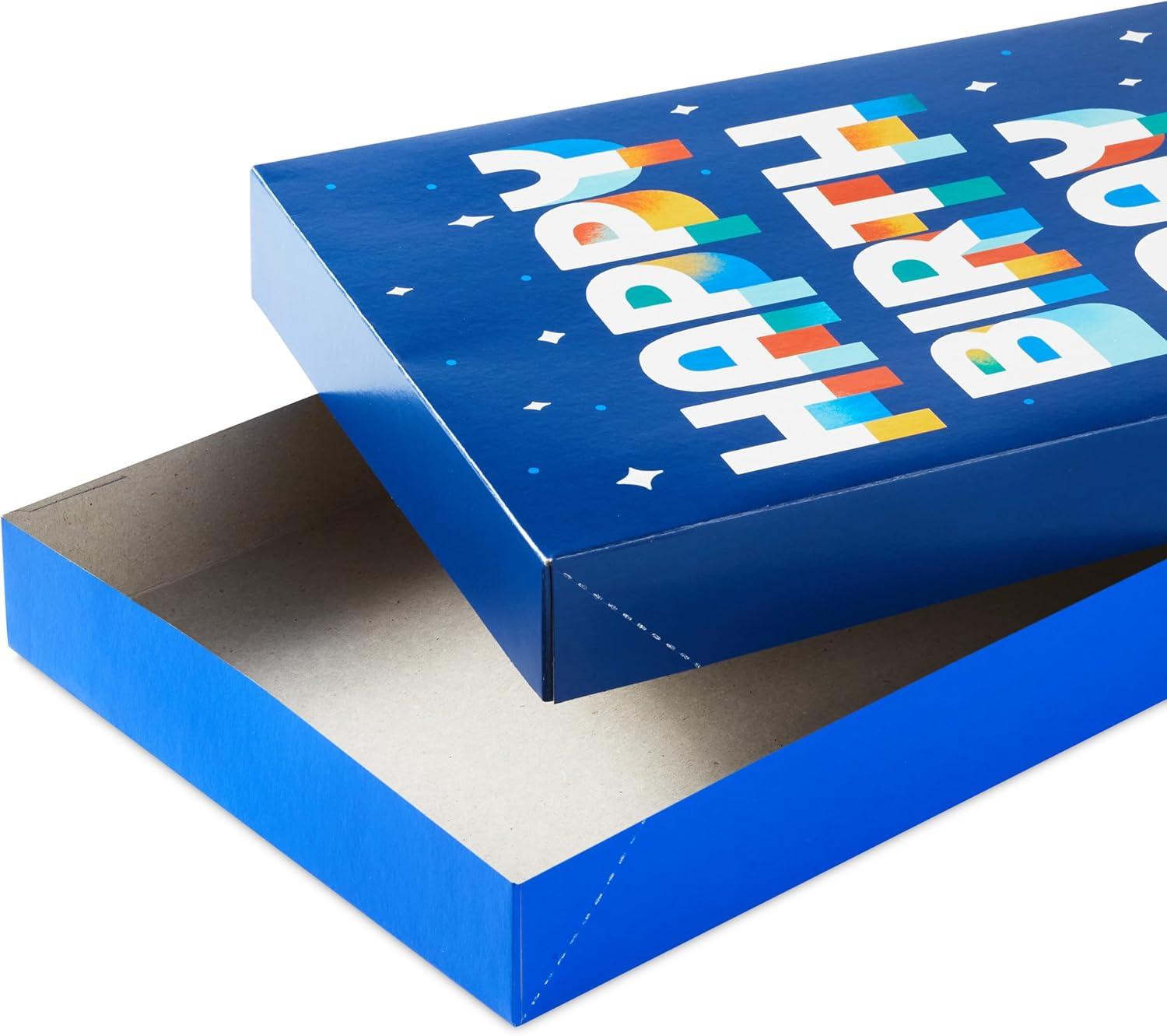 imageHallmark Designed Shirt Boxes with Lids 8 Boxes 2 Each of Orange and Blue Stripes Plaid Dots Happy Birthday for Birthdays Fathers Day GraduationsBox Bundle