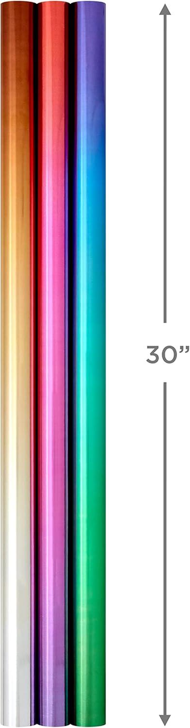 imageHallmark Foil Wrapping Paper Rolls  Ombre Blue ampamp Green Silver ampamp Gold Red ampamp Purple Gift Wrap Paper Set of 3 Rolls 60 sq ft ttl for Birthday Christmas Wedding Graduation All OccasionOrange  Pink  Blue