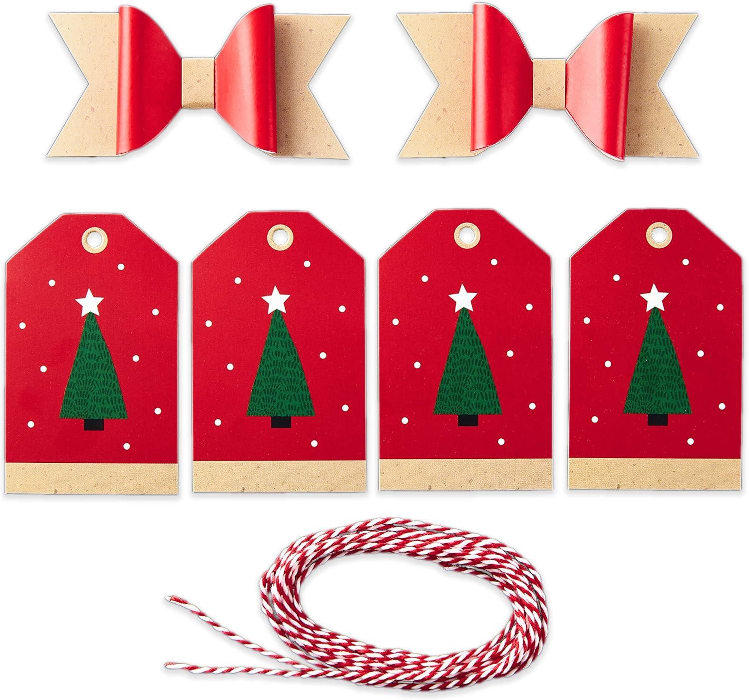 imageHallmark Holiday Gift Wrap Accessory Kit Red Truck Tree Snowflake 6 Gift Bows 12 Gift Tags 9 Yards of Twine  Kraft Red Green WhiteRed  Green  and Kraft