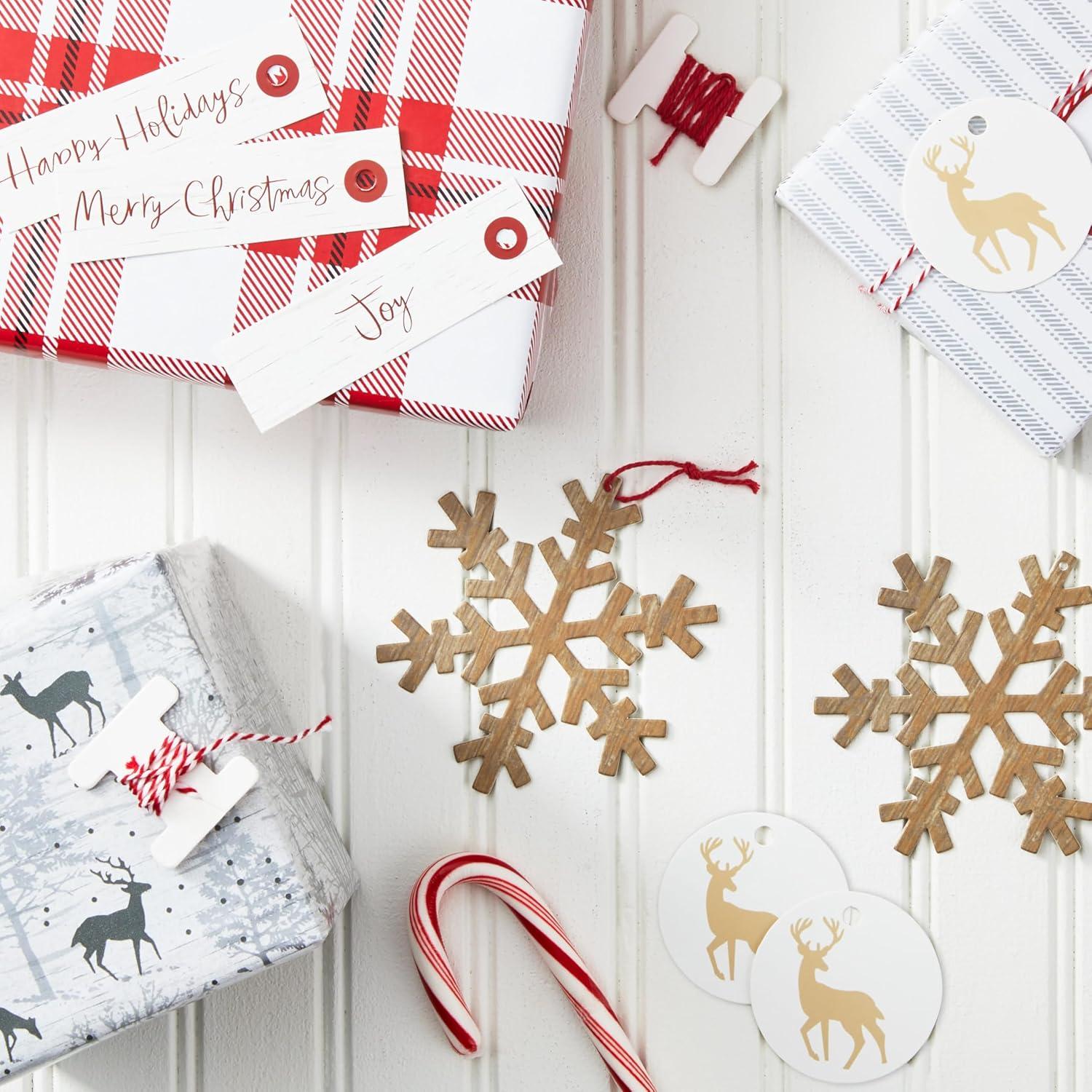 imageHallmark Holiday Gift Wrap Accessory Kit Red Truck Tree Snowflake 6 Gift Bows 12 Gift Tags 9 Yards of Twine  Kraft Red Green WhiteSnowflakes  Deer  String  Red  Natural