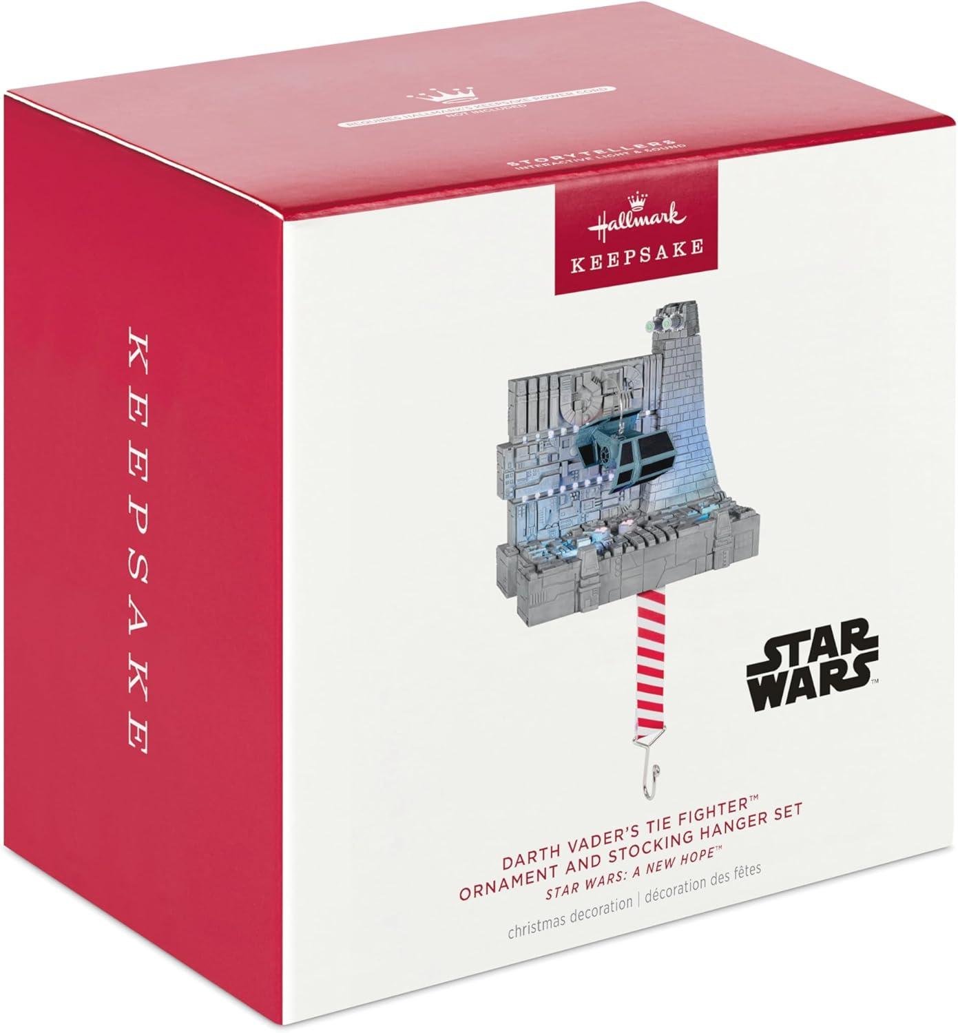 imageHallmark Keepsake Christmas Ornament and Stocking Hanger Star Wars A New Hope Darth Vaders TIE Fighter with Light and Sound Gifts for Star Wars Fans