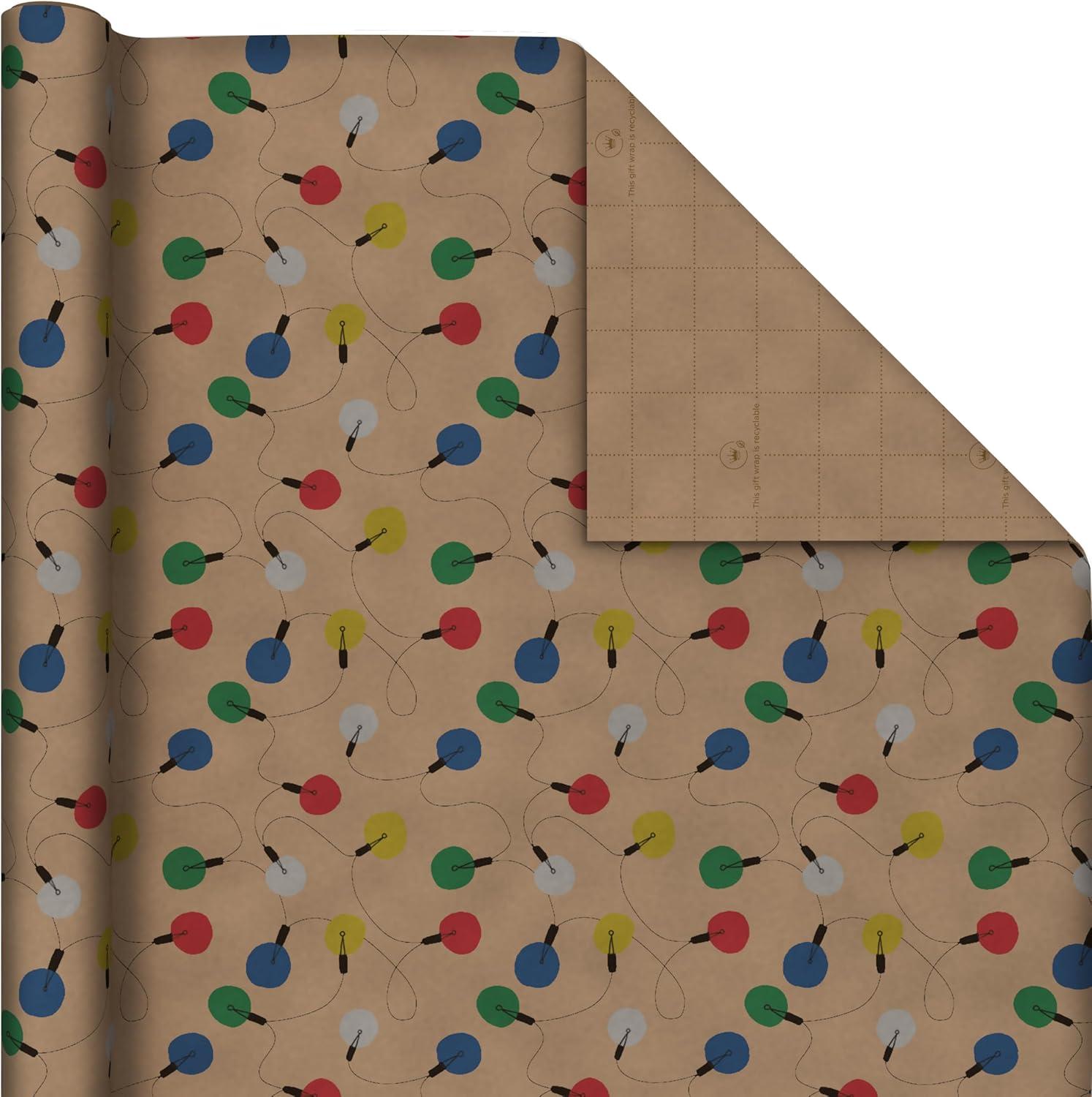 imageHallmark Kraft Christmas Wrapping Paper for Kids with Cut Lines on Reverse 4 Rolls 88 sq ft ttl Penguins Santa Snowmen Polka DotsChristmas Lights  Deer  Snowflakes  Red  Green  Blue Stripes