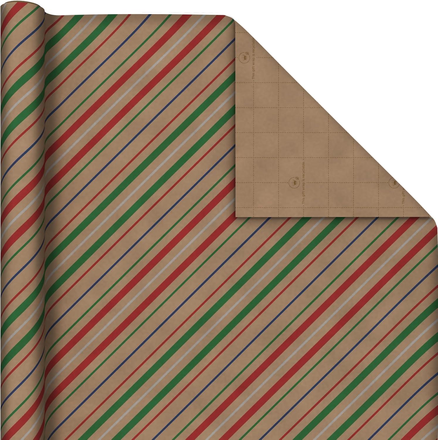 imageHallmark Kraft Christmas Wrapping Paper for Kids with Cut Lines on Reverse 4 Rolls 88 sq ft ttl Penguins Santa Snowmen Polka DotsChristmas Lights  Deer  Snowflakes  Red  Green  Blue Stripes