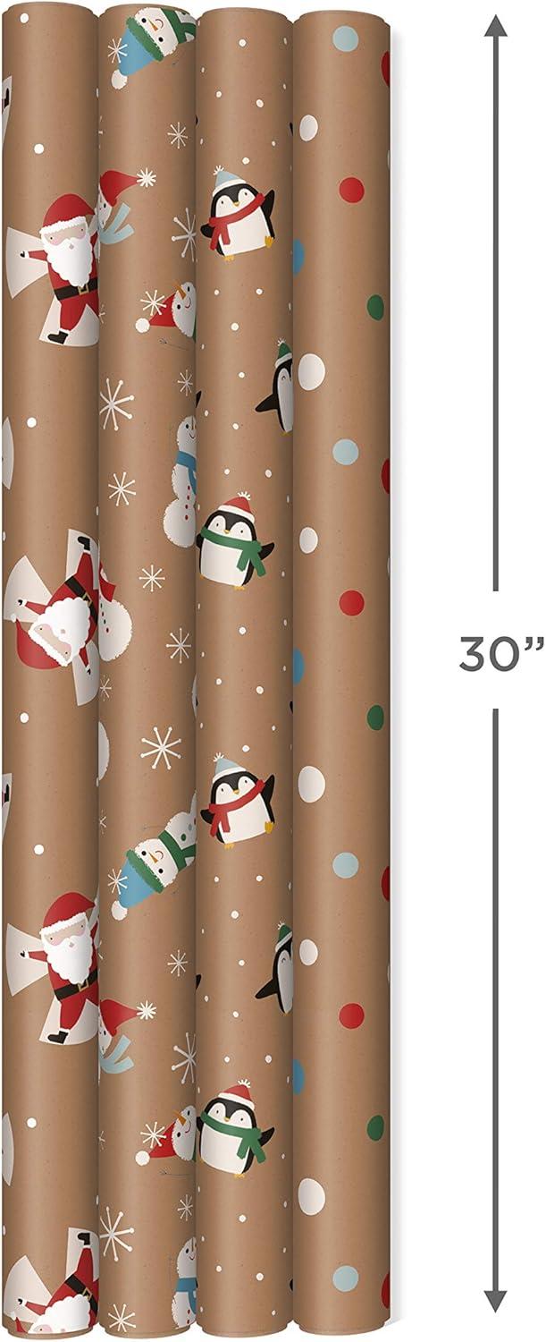imageHallmark Kraft Christmas Wrapping Paper for Kids with Cut Lines on Reverse 4 Rolls 88 sq ft ttl Penguins Santa Snowmen Polka DotsPenguins  Santa  Snowmen  Polka Dots