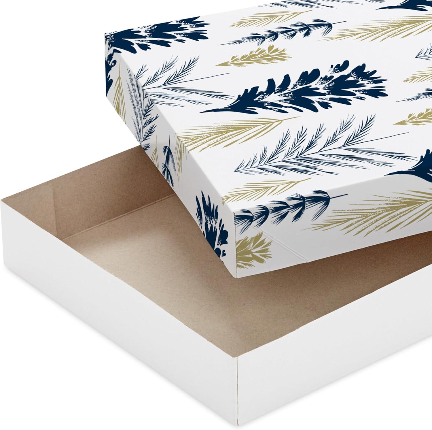 imageHallmark Medium Christmas Gift Boxes with Lids 12 Shirt Boxes White Snowflakes and Stripes on Kraft for Holiday Parties Winter Weddings Bridal Showers1 Count Pack of 12