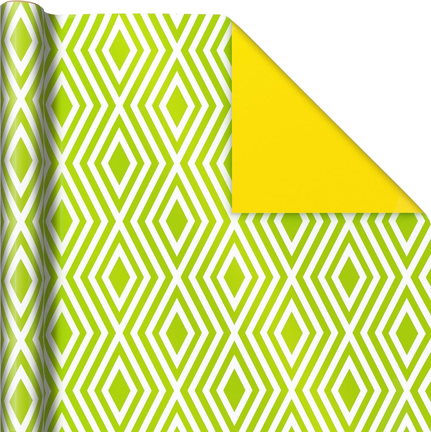 imageHallmark Modern Wrapping Paper Rolls for Birthday Graduation Christmas Gift Wrap Paper Set of 3 Reversible Rolls 75 sq ft ttl Black White Blue Orange Yellow ampamp Green for All OccasionsPolka Dots  Triangles  Diamonds
