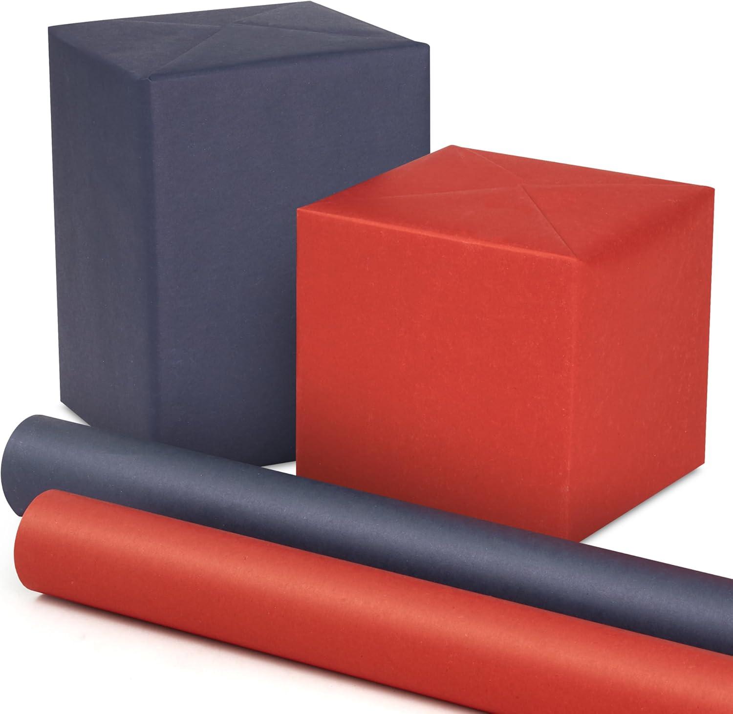 imageHallmark Modern Wrapping Paper Rolls for Birthday Graduation Christmas Gift Wrap Paper Set of 3 Reversible Rolls 75 sq ft ttl Black White Blue Orange Yellow ampamp Green for All OccasionsRed and Navy