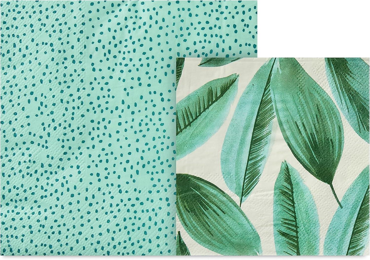 imageHallmark Palm Leaves Party Supplies 16 Square Dinner Plates 8 Square Dessert Plates 8 Hexagonal Dessert Plates 16 Dinner Napkins 16 Beverage Napkins Plants Polka Dots Dark Green