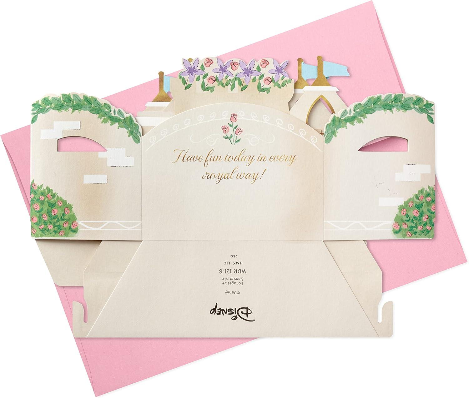 imageHallmark Paper Wonder Disney Princess Pop Up Birthday Card for Kids Ariel Cinderella Mulan Jasmine Belle TianaCastle Scene with Paper Princess Figures