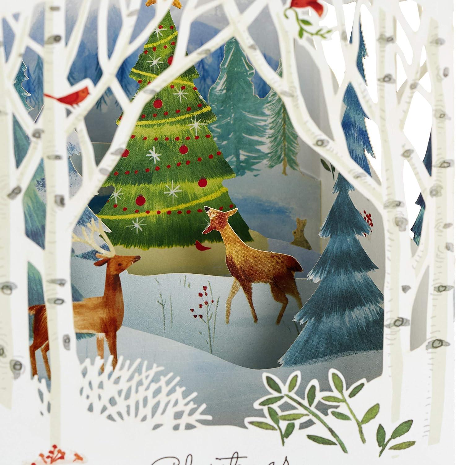 imageHallmark Paper Wonder Pop Up Christmas Card Holly and Pine Displayable BouquetWoodland Scene Pop Up Card