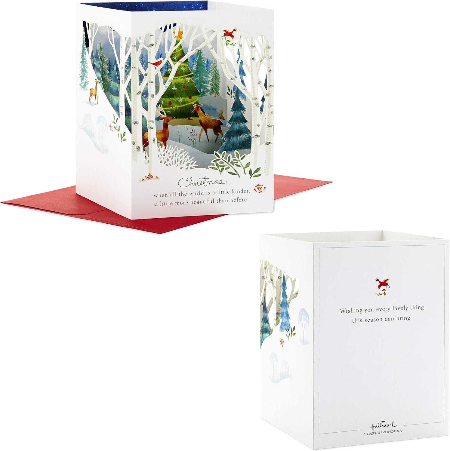 imageHallmark Paper Wonder Pop Up Christmas Card Holly and Pine Displayable BouquetWoodland Scene Pop Up Card