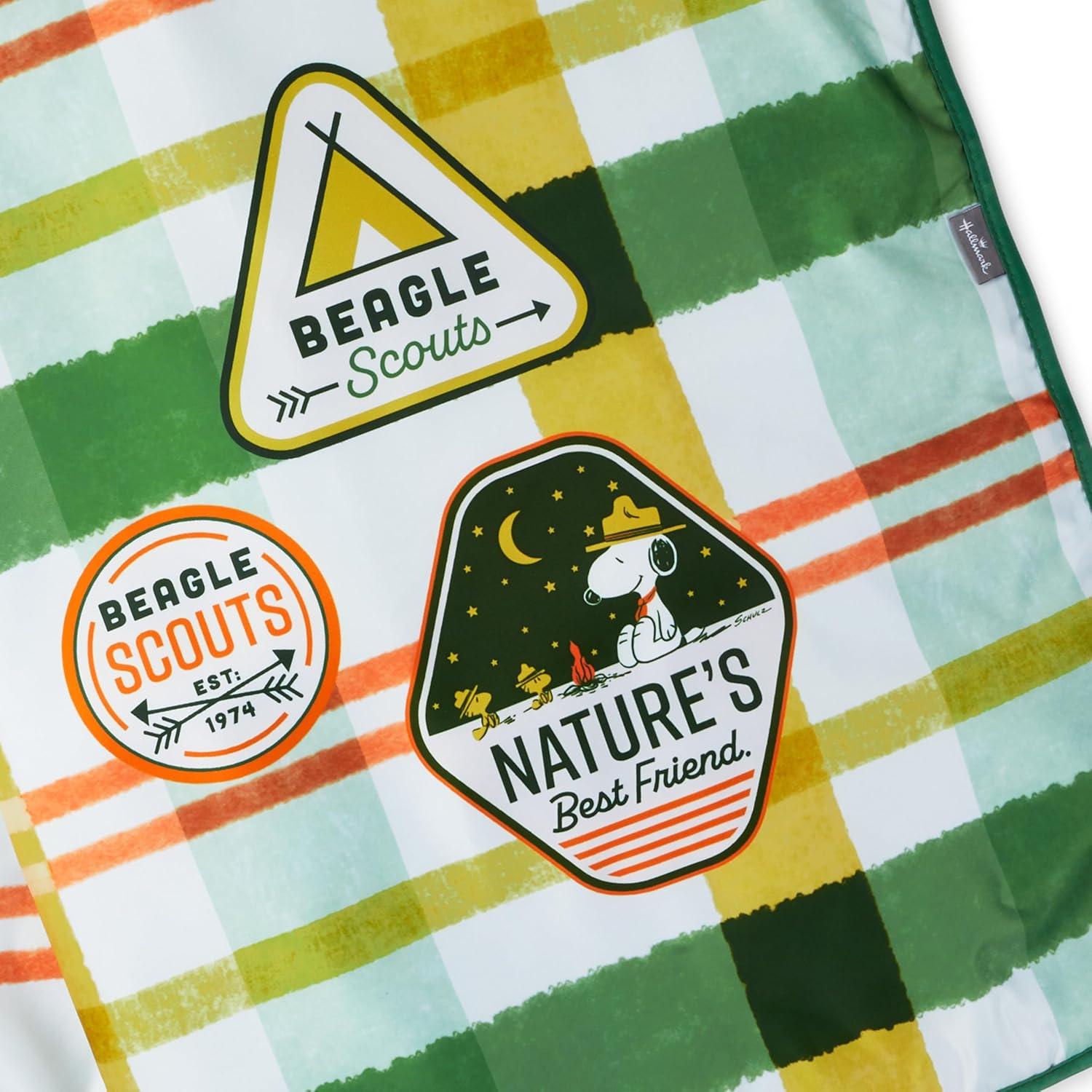 imageHallmark Peanuts Beagle Scouts Picnic Blanket With Bag Snoopy ampamp Woodstock Plaid BlanketPicnic Blanket