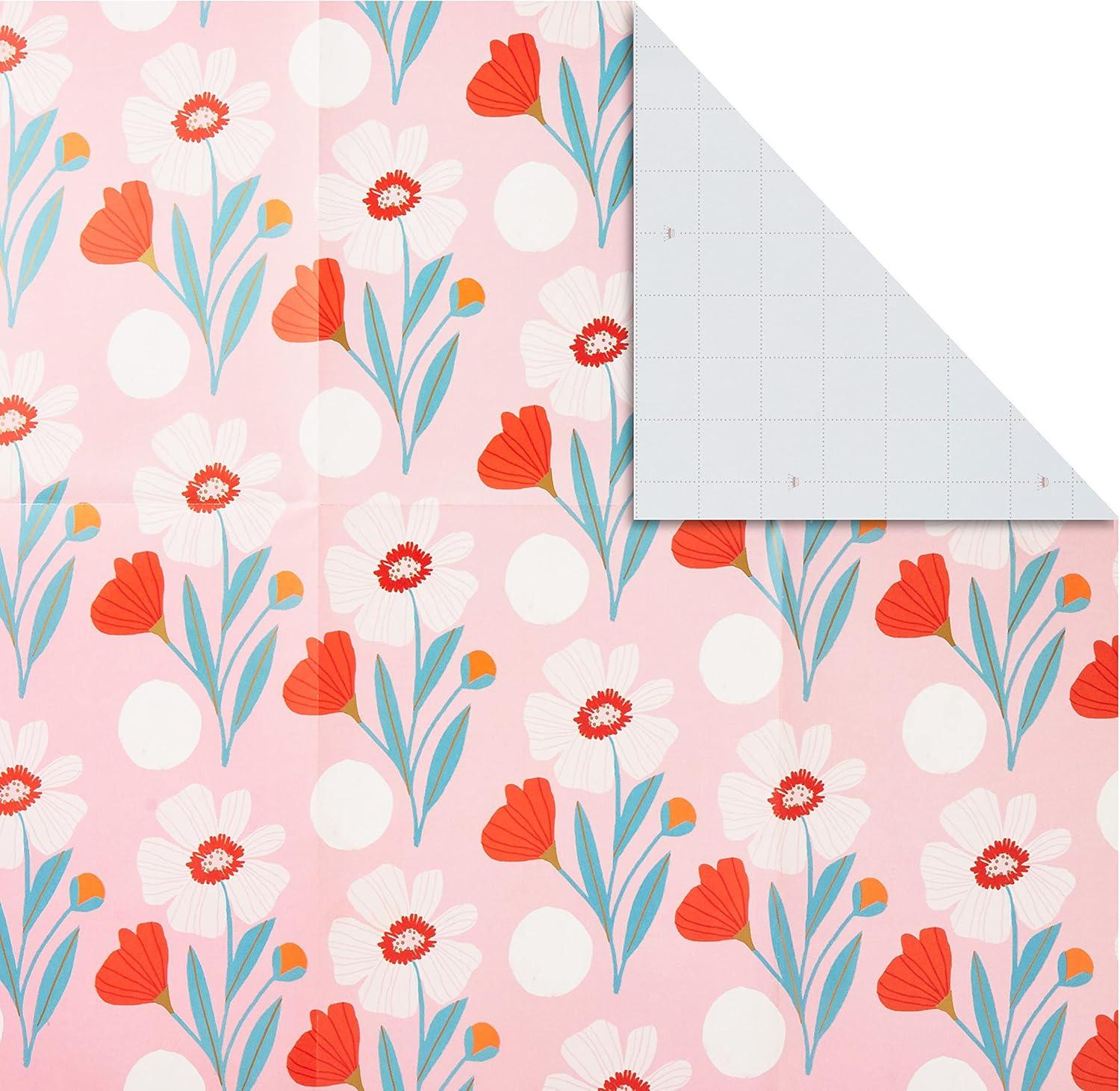 imageHallmark Pink Flat Wrapping Paper Sheets with Cutlines on Reverse 12 Folded Sheets with Sticker Seals Spring Flowers Stripes Hearts for Easter Mothers Day Bridal Showers and MoreGold  Pink  White  Navy
