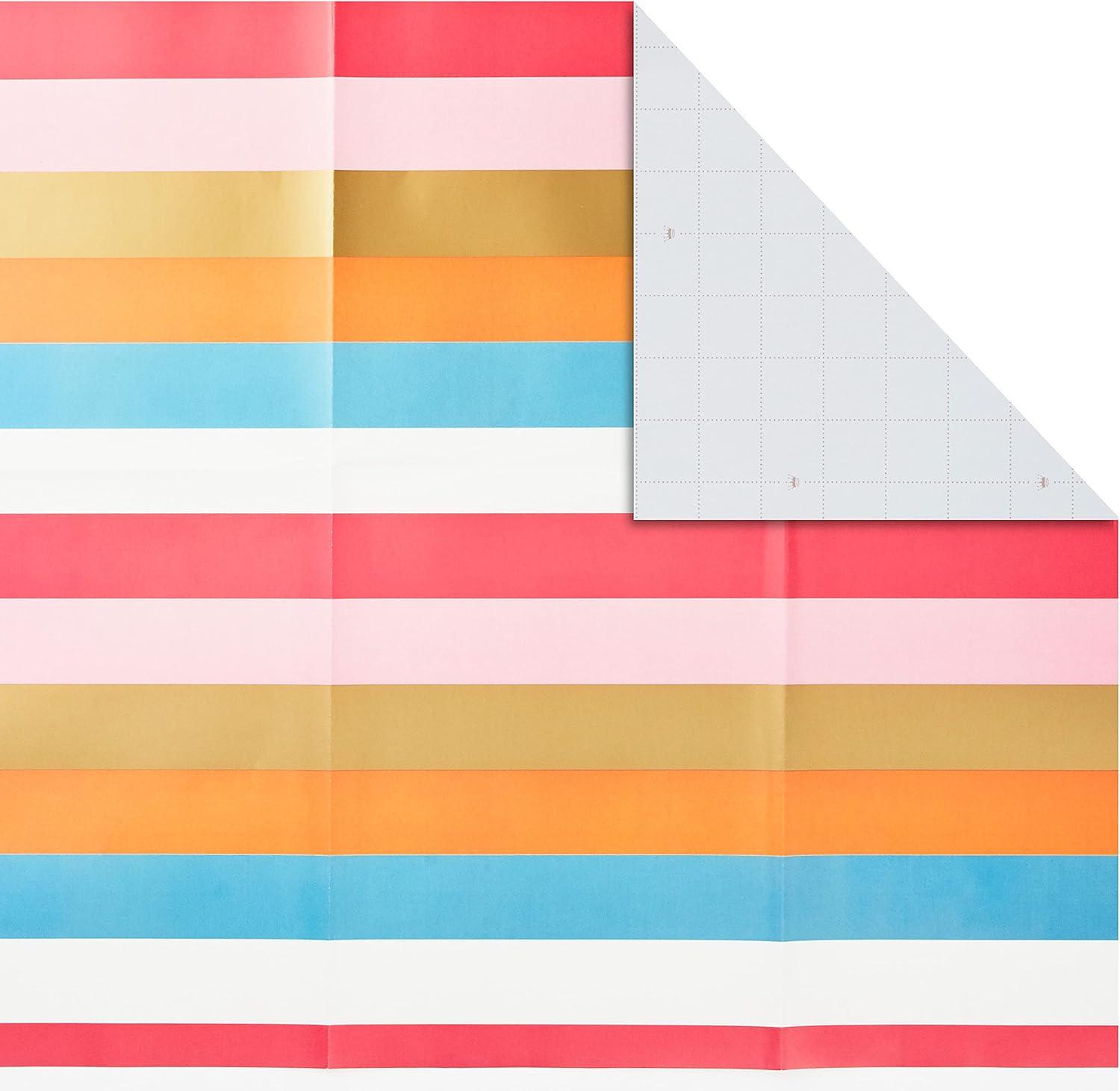 imageHallmark Pink Flat Wrapping Paper Sheets with Cutlines on Reverse 12 Folded Sheets with Sticker Seals Spring Flowers Stripes Hearts for Easter Mothers Day Bridal Showers and MoreGold  Pink  White  Navy