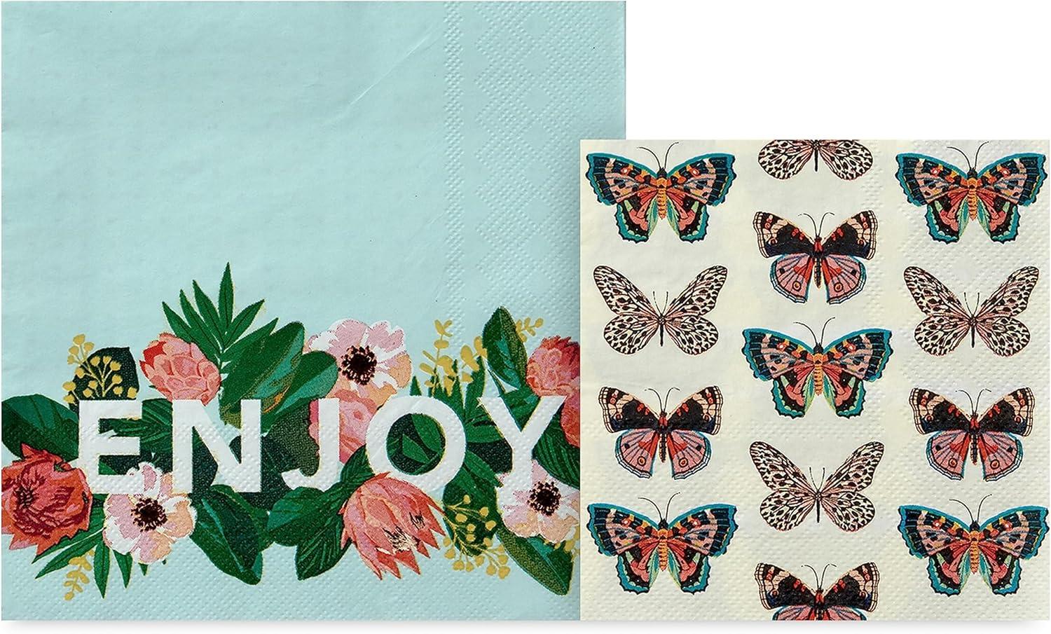 imageHallmark Pink and Green Party Supplies 16 Dinner Plates 8 Square Dessert Plates 8 Hexagonal Dessert Plates 16 Dinner Napkins 16 Beverage Napkins Butterflies Pink Flowers Stripes