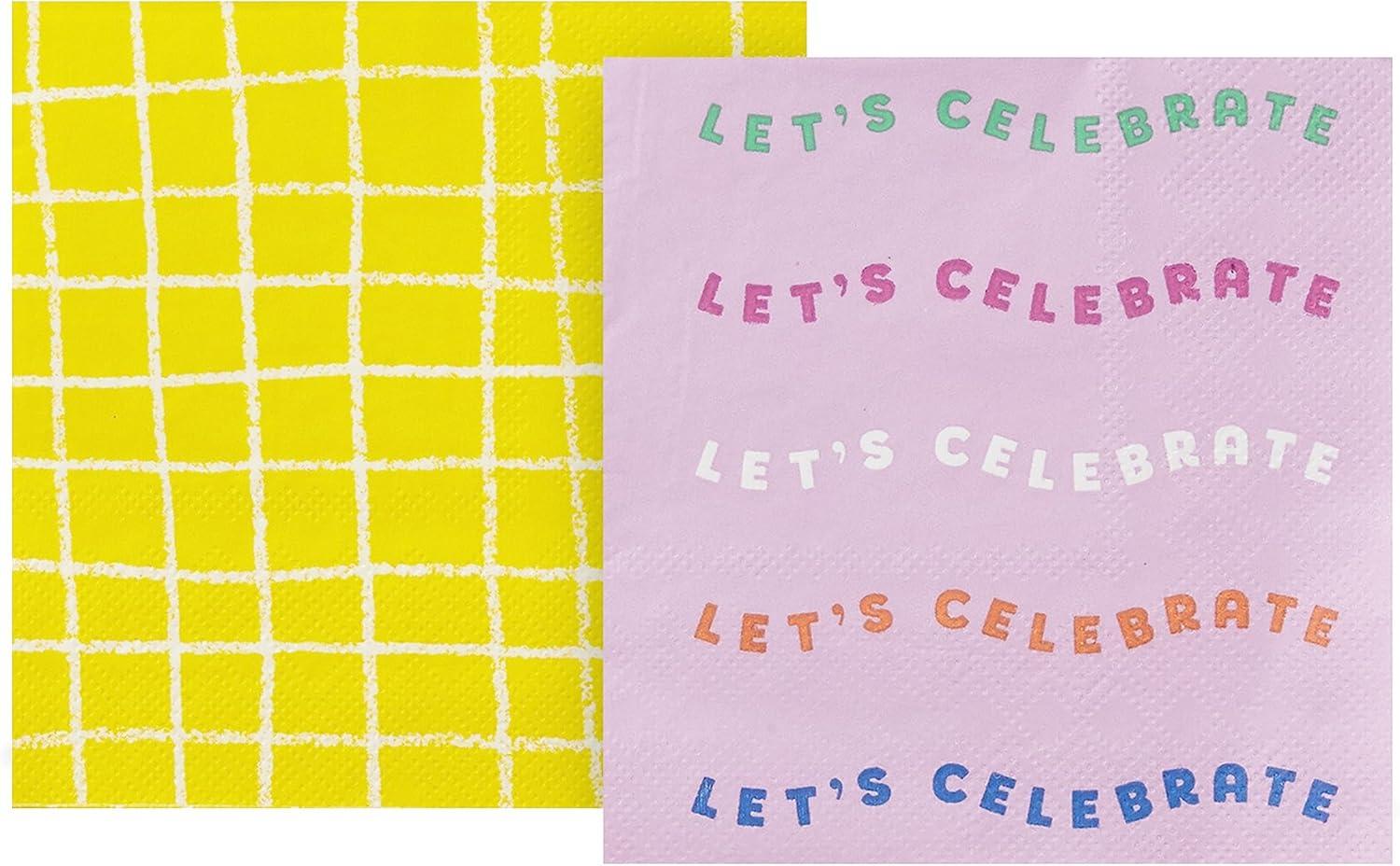 imageHallmark Pink and Yellow Party Supplies 16 Square Dinner Plates 8 Square Dessert Plates 8 Hexagonal Dessert Plates 32 Beverage Napkins for Birthdays Bridal Showers Graduations