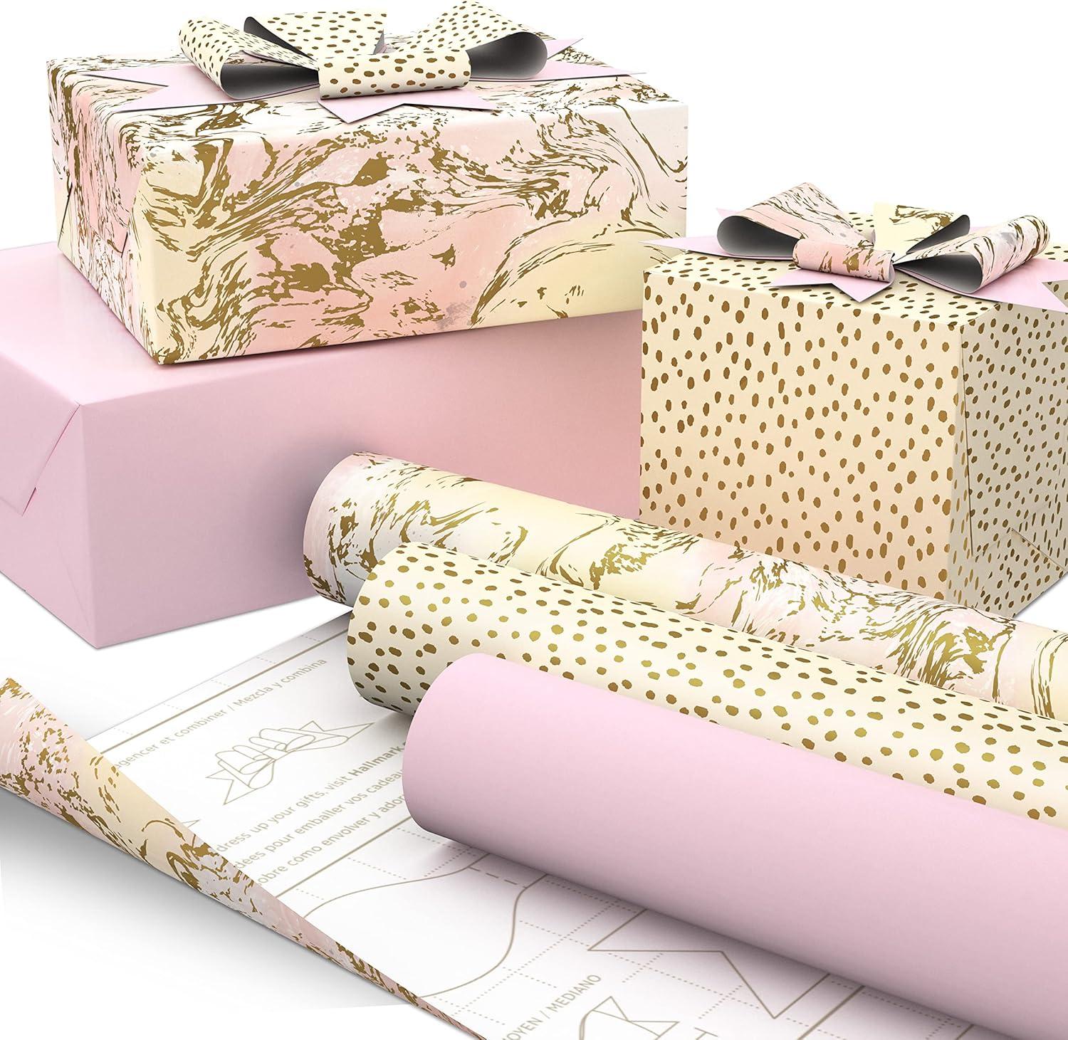 imageHallmark Pretty Wrapping Paper with Cutlines on Reverse 6 Rolls 180 Square Feet Total Flowers Butterflies Stripes Dots for Birthdays Mothers Day Valentines DayPastel Marble  Dots  Confetti  Balloons