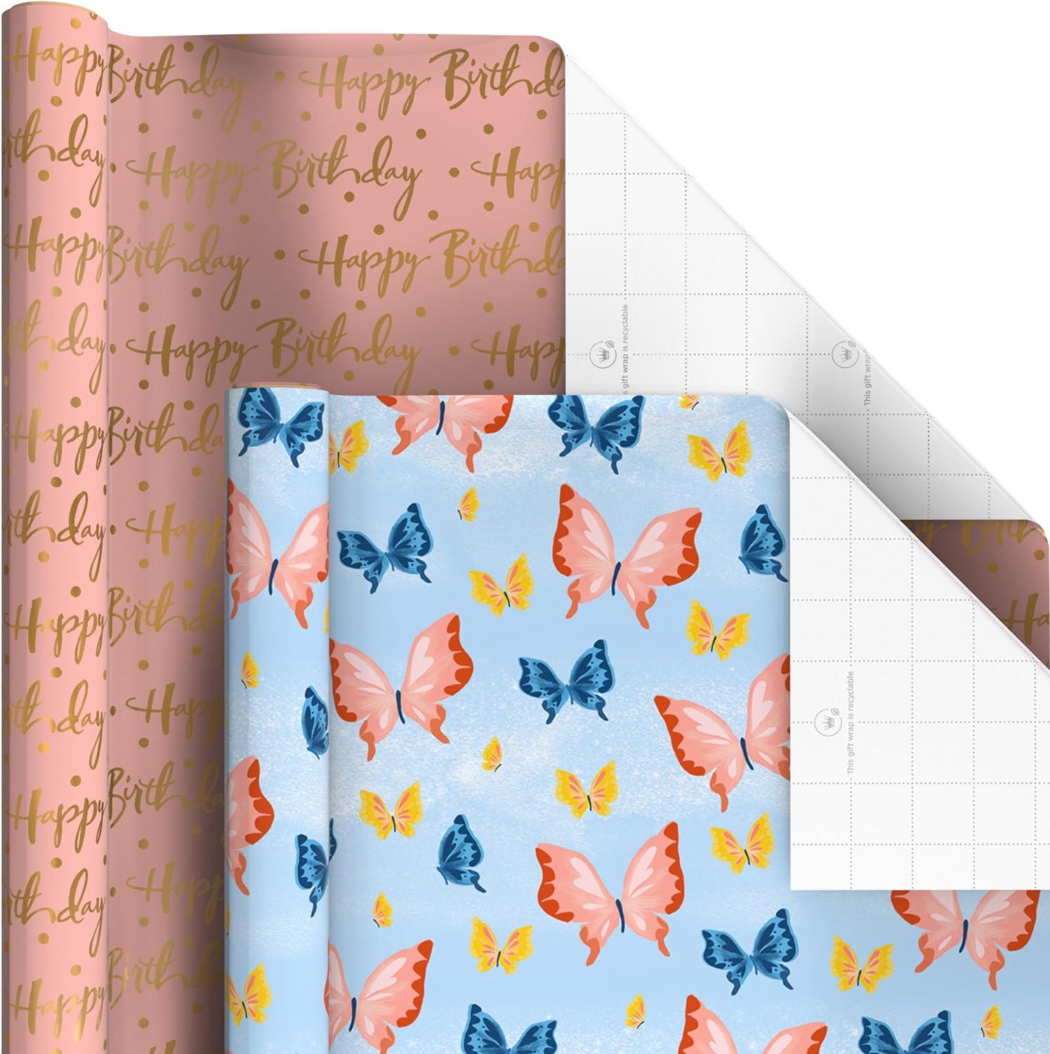 imageHallmark Pretty Wrapping Paper with Cutlines on Reverse 6 Rolls 180 Square Feet Total Flowers Butterflies Stripes Dots for Birthdays Mothers Day Valentines DayFloral  Dots  Stripes  Butterflies  Happy Birthday