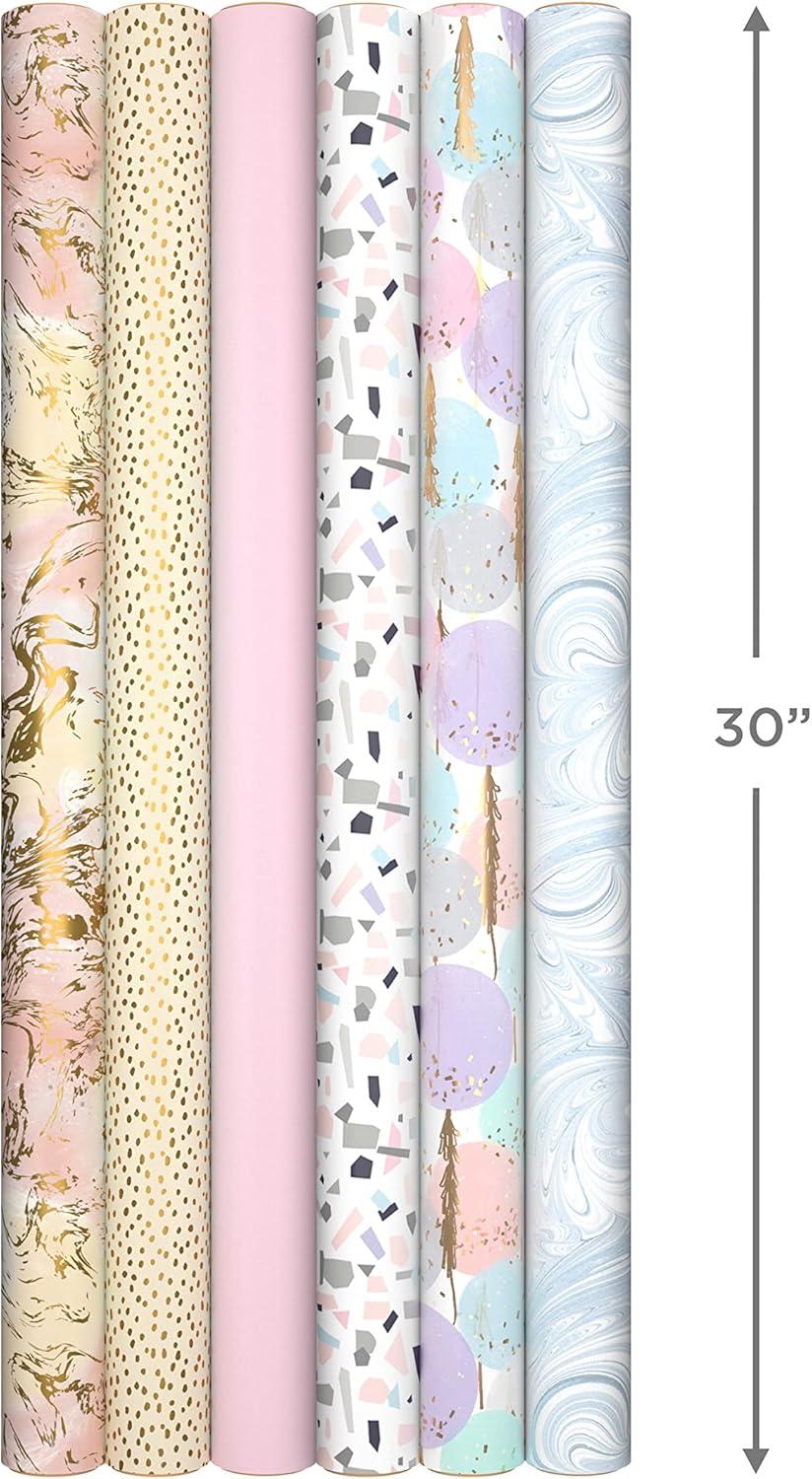 imageHallmark Pretty Wrapping Paper with Cutlines on Reverse 6 Rolls 180 Square Feet Total Flowers Butterflies Stripes Dots for Birthdays Mothers Day Valentines DayPastel Marble  Dots  Confetti  Balloons