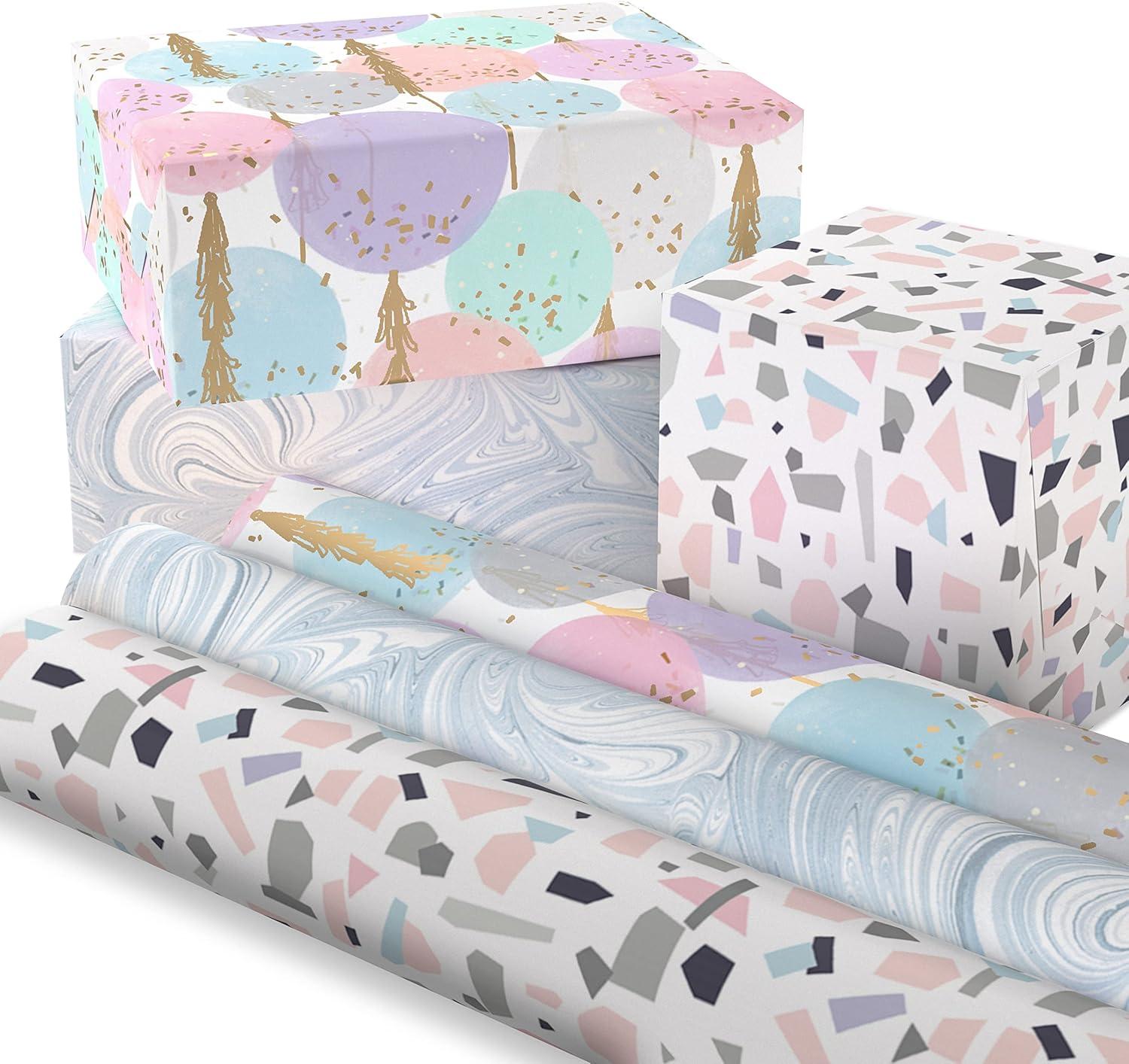 imageHallmark Pretty Wrapping Paper with Cutlines on Reverse 6 Rolls 180 Square Feet Total Flowers Butterflies Stripes Dots for Birthdays Mothers Day Valentines DayPastel Marble  Dots  Confetti  Balloons