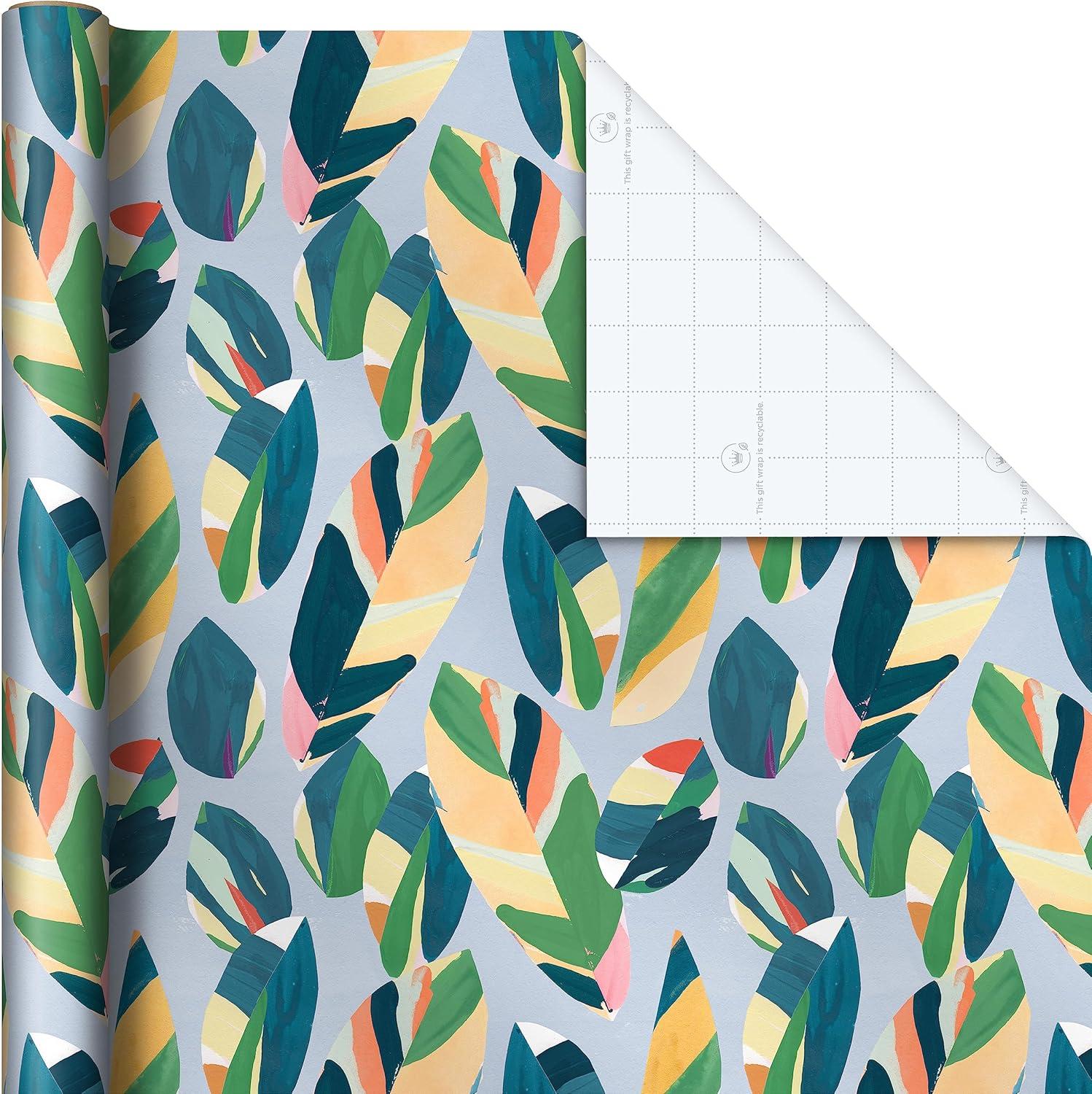 imageHallmark Recycled Wrapping Paper with Cutlines on Reverse 3 Rolls 60 Sq Ft Ttl Modern Florals Abstract Leaves for Birthdays Bridal Showers EasterFloral  Black and White  Leaves