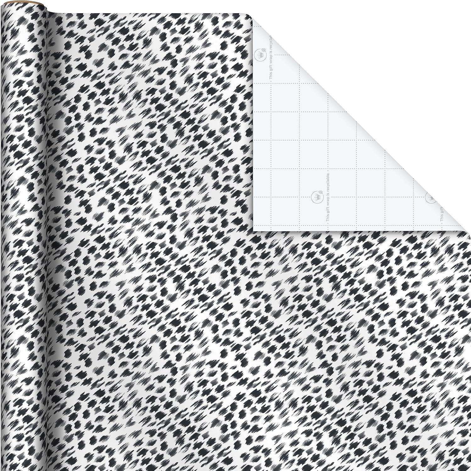 imageHallmark Recycled Wrapping Paper with Cutlines on Reverse 3 Rolls 60 Sq Ft Ttl Modern Florals Abstract Leaves for Birthdays Bridal Showers EasterFloral  Black and White  Leaves