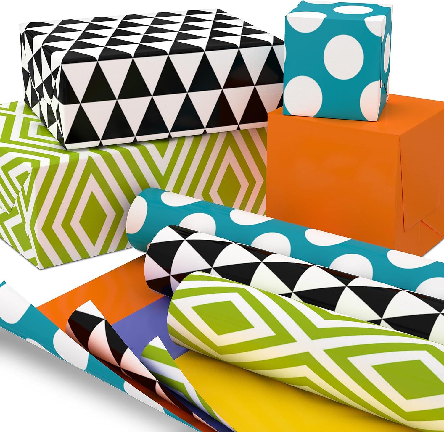 imageHallmark Recycled Wrapping Paper with Cutlines on Reverse 3 Rolls 60 Sq Ft Ttl Red Blue Green Gold Stripes Candles quotHappy Birthdayquot for Kids and AdultsGreen  Blue