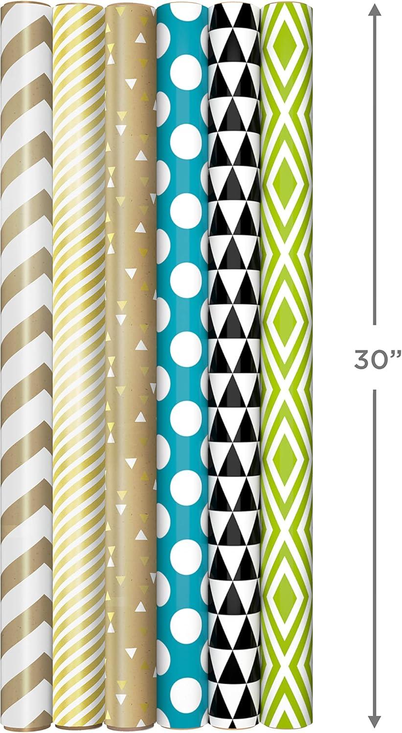imageHallmark Recycled Wrapping Paper with Cutlines on Reverse 3 Rolls 60 Sq Ft Ttl Red Blue Green Gold Stripes Candles quotHappy Birthdayquot for Kids and AdultsGreen  Blue