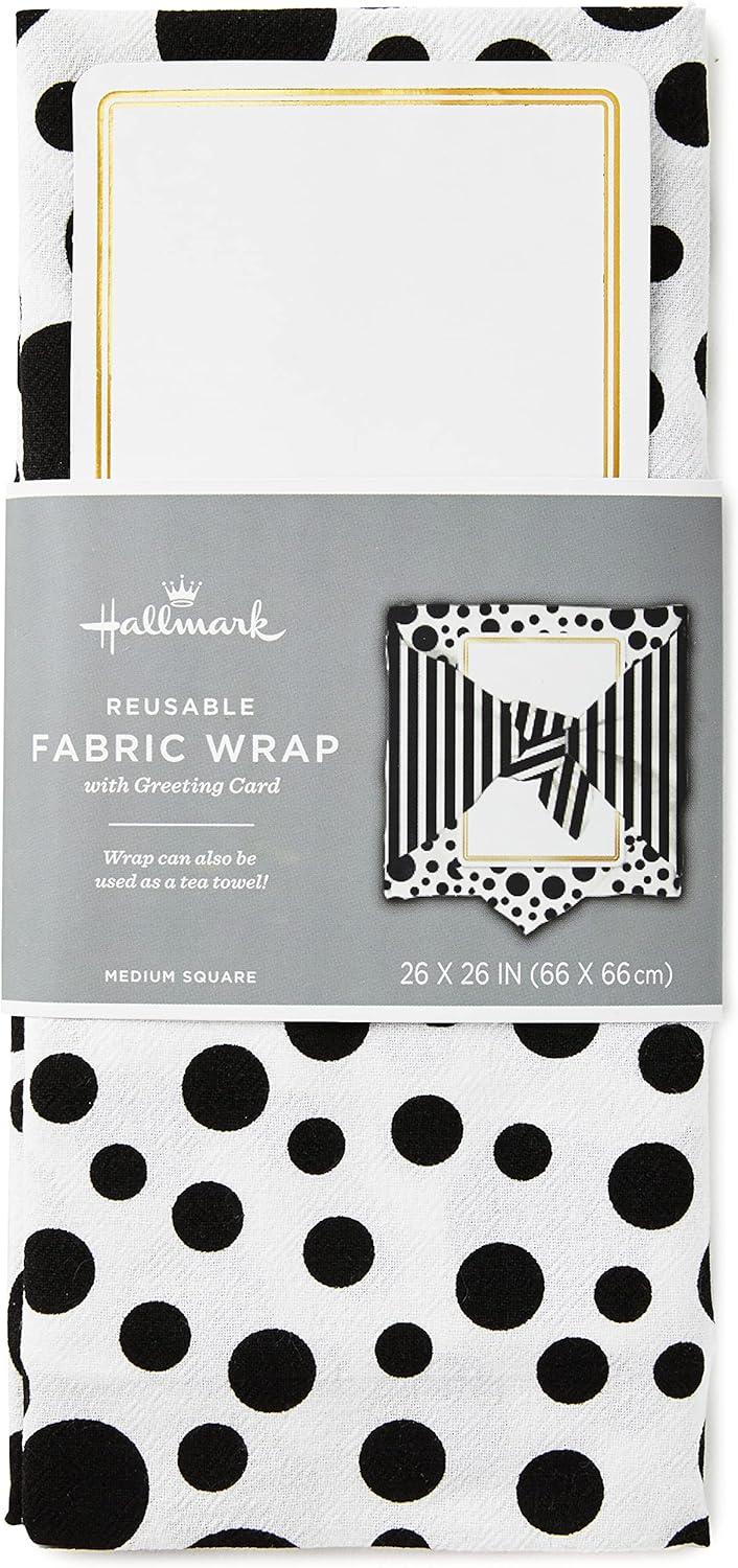 imageHallmark Reusable Fabric Gift Wrap 1 Sheet 26quot x 26quot Black and White Dots and Stripes for Birthdays Mothers Day Weddings Engagements Graduations and MoreNatural White with Black Polka Dots and Stripes