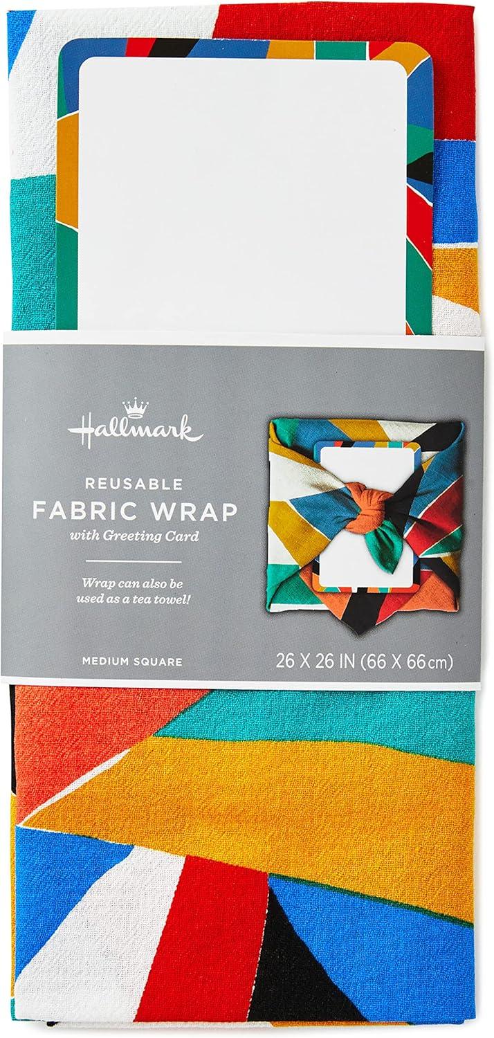 imageHallmark Reusable Fabric Gift Wrap 1 Sheet 26quot x 26quot Black and White Dots and Stripes for Birthdays Mothers Day Weddings Engagements Graduations and MoreBold Abstract  Red  Yellow  Black  Teal  Orange