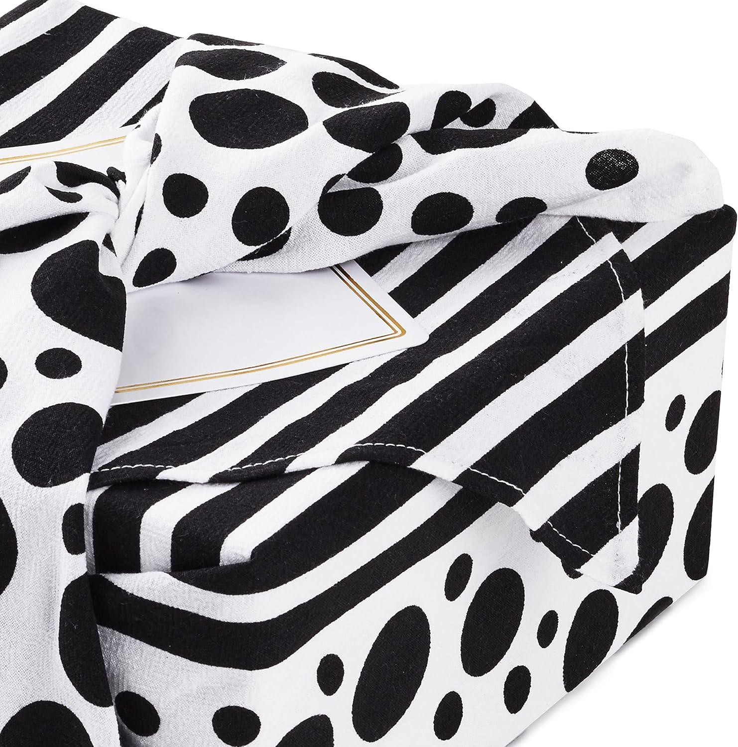 imageHallmark Reusable Fabric Gift Wrap 1 Sheet 26quot x 26quot Black and White Dots and Stripes for Birthdays Mothers Day Weddings Engagements Graduations and MoreNatural White with Black Polka Dots and Stripes