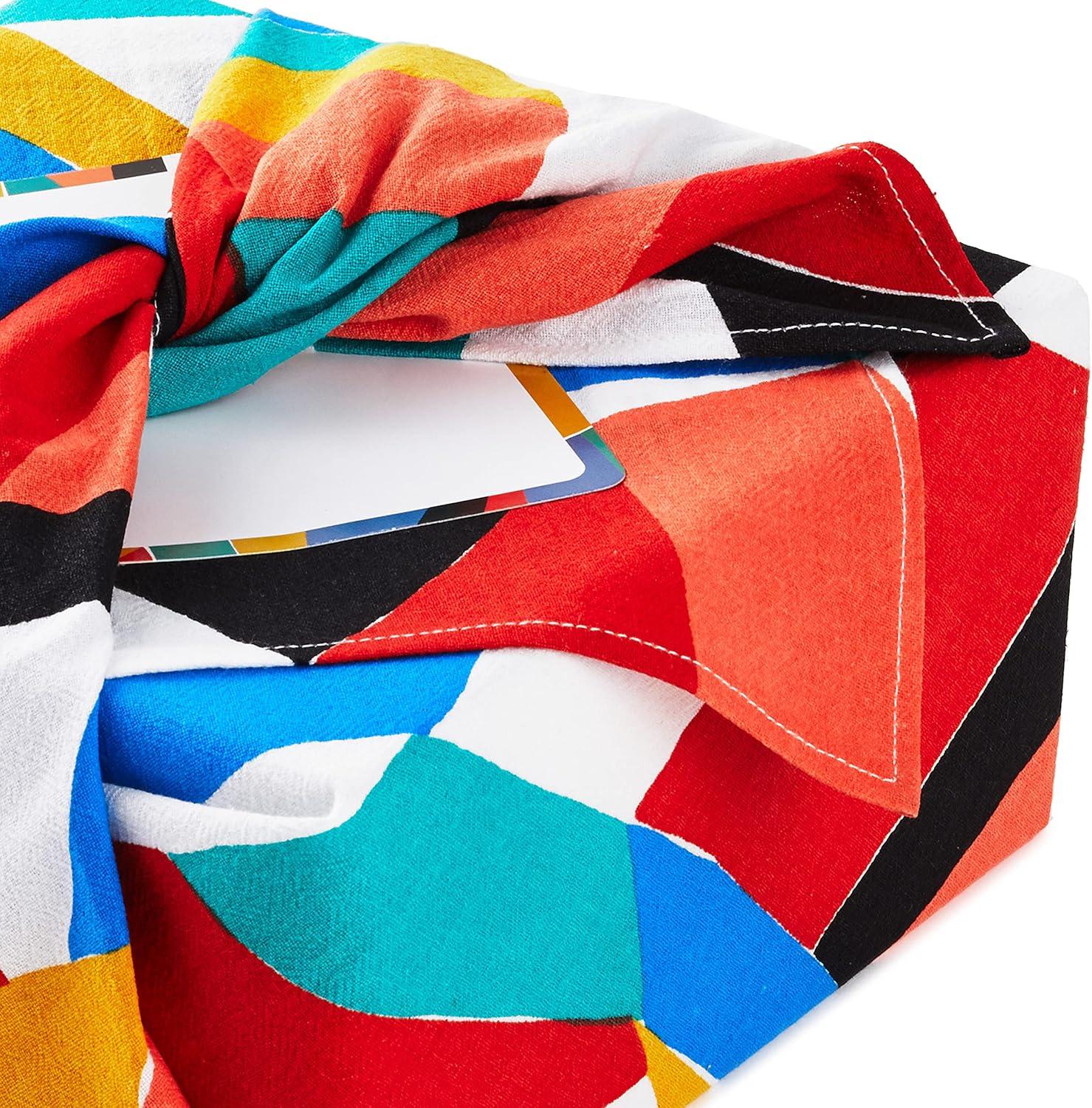 imageHallmark Reusable Fabric Gift Wrap 1 Sheet 26quot x 26quot Black and White Dots and Stripes for Birthdays Mothers Day Weddings Engagements Graduations and MoreBold Abstract  Red  Yellow  Black  Teal  Orange