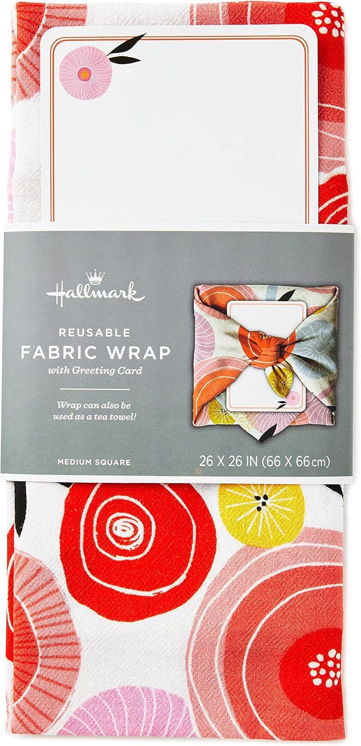 imageHallmark Reusable Fabric Gift Wrap 1 Sheet 26quot x 26quot Black and White Dots and Stripes for Birthdays Mothers Day Weddings Engagements Graduations and MoreModern Flowers  Orange  Pink  Yellow  Blue