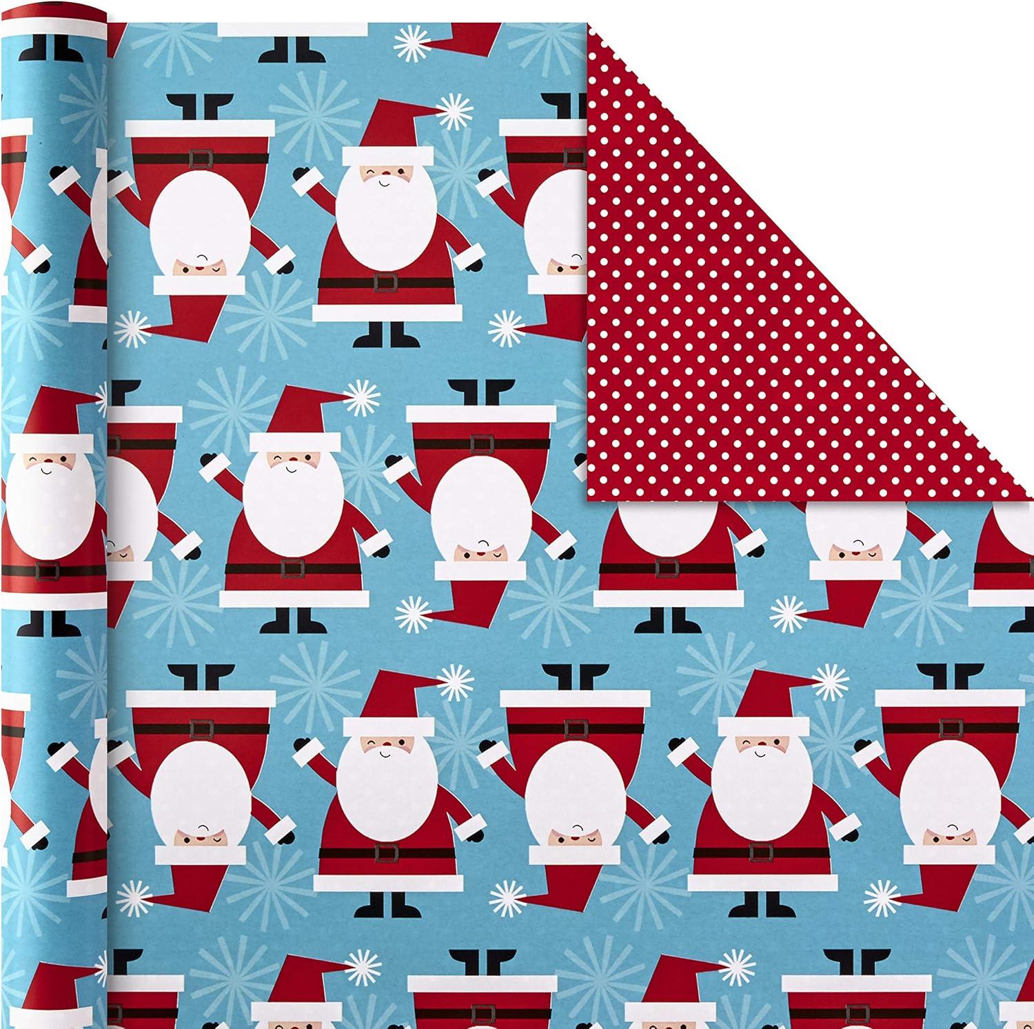 imageHallmark Reversible Christmas Wrapping Paper Bundle Elegant Blue and Gold 4 Rolls 150 sq ft ttl Dark Blue Gold Teal Snowflakes Peace Stripes GeometricSanta and Trees