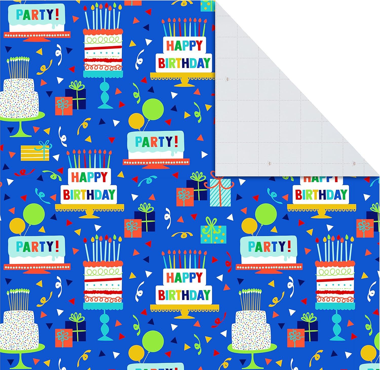 imageHallmark Reversible Flat Wrapping Paper Sheets 12 Folded Sheets with Sticker Seals Rainbow Happy Exclamation Points Polka Dots Confetti for Birthdays Graduations CelebrationsBlue Red Dark Blue and Multicolor