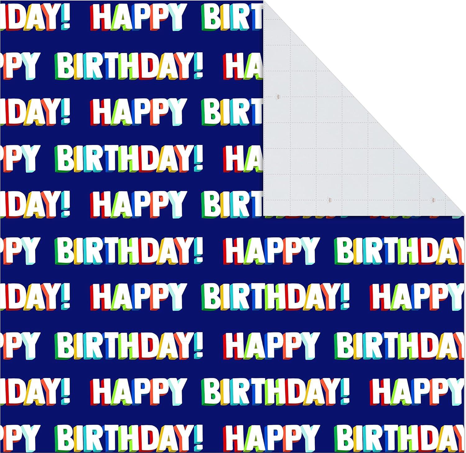 imageHallmark Reversible Flat Wrapping Paper Sheets 12 Folded Sheets with Sticker Seals Rainbow Happy Exclamation Points Polka Dots Confetti for Birthdays Graduations CelebrationsBlue Red Dark Blue and Multicolor