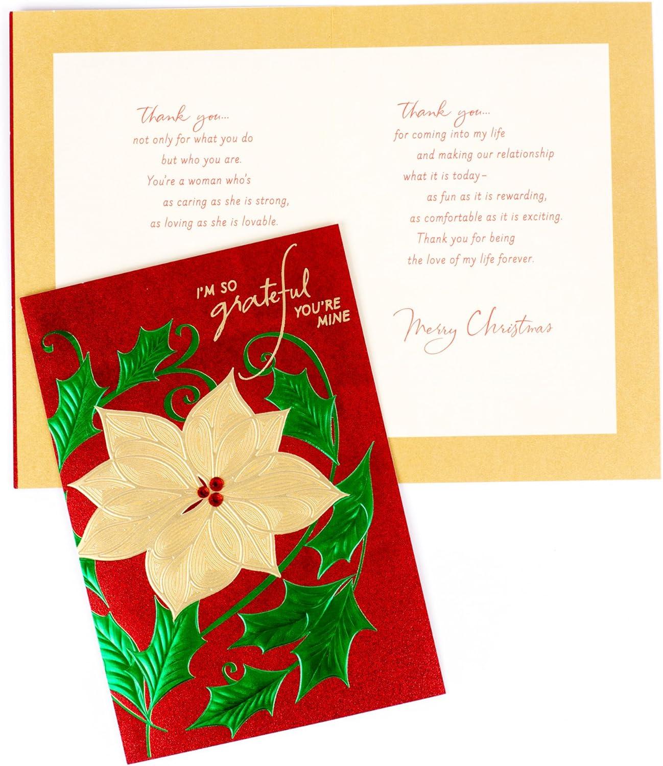 imageHallmark Romantic Christmas Card for Husband Wife Boyfriend Girlfriend Celebrate Our WaySo Grateful Youre Mine Poinsettia