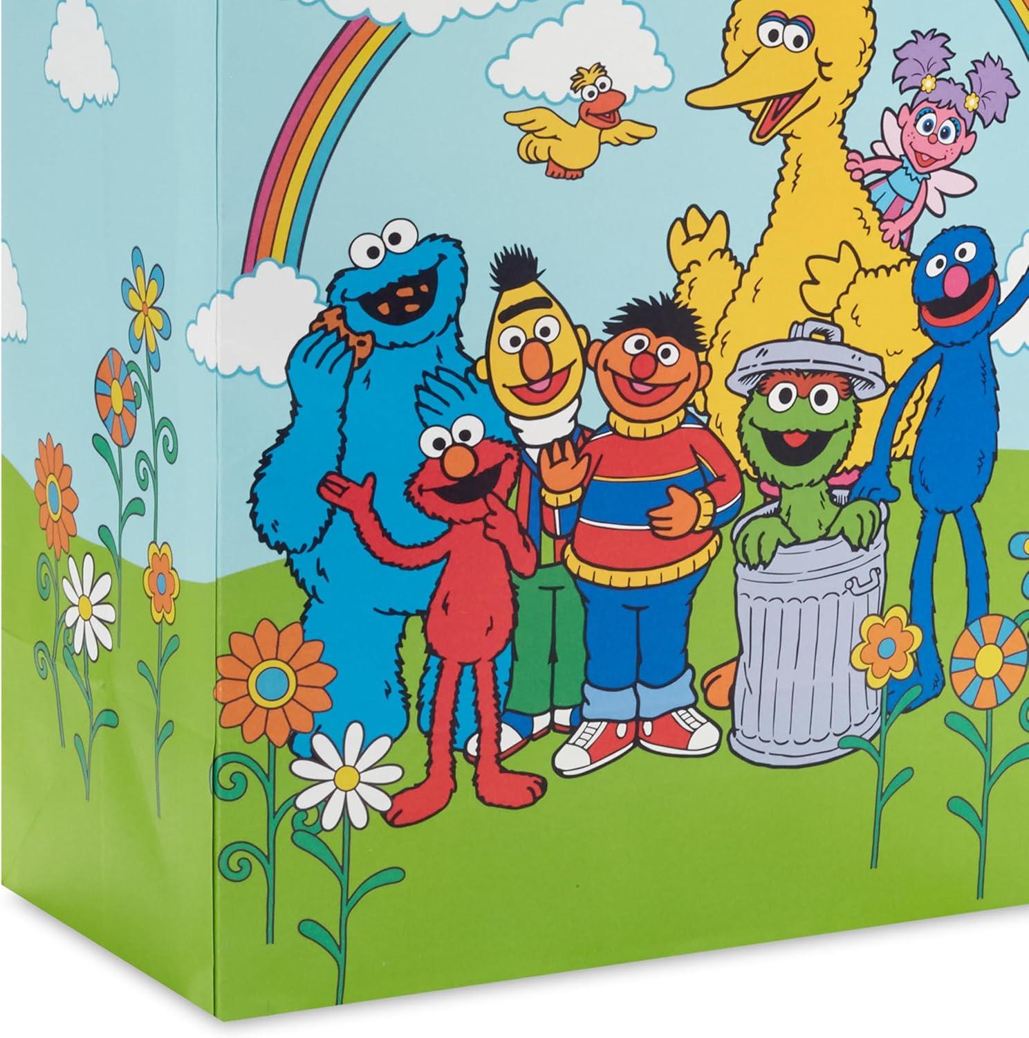 imageHallmark Sesame Street 13quot Large Gift Bag with Tissue Paper Big Bird Elmo Grover Cookie Monster for Birthdays Christmas Back to SchoolSesame Street