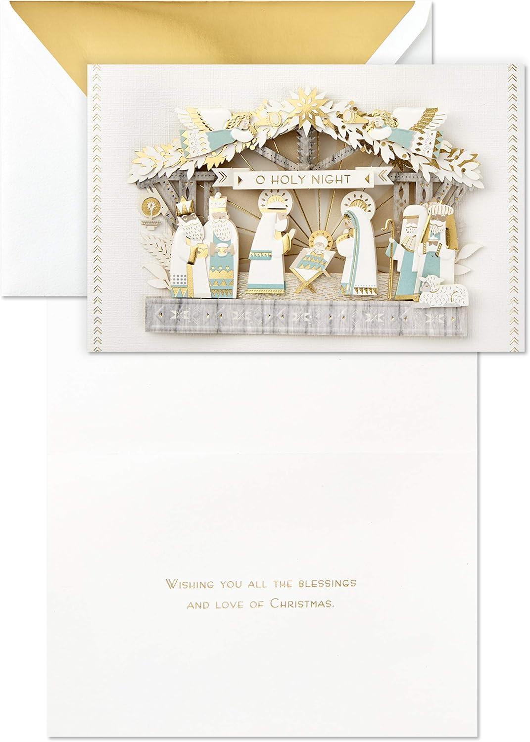 imageHallmark Signature Religious Wood Christmas Card A Savior is BornDelicate Paper Craft Nativity Scene
