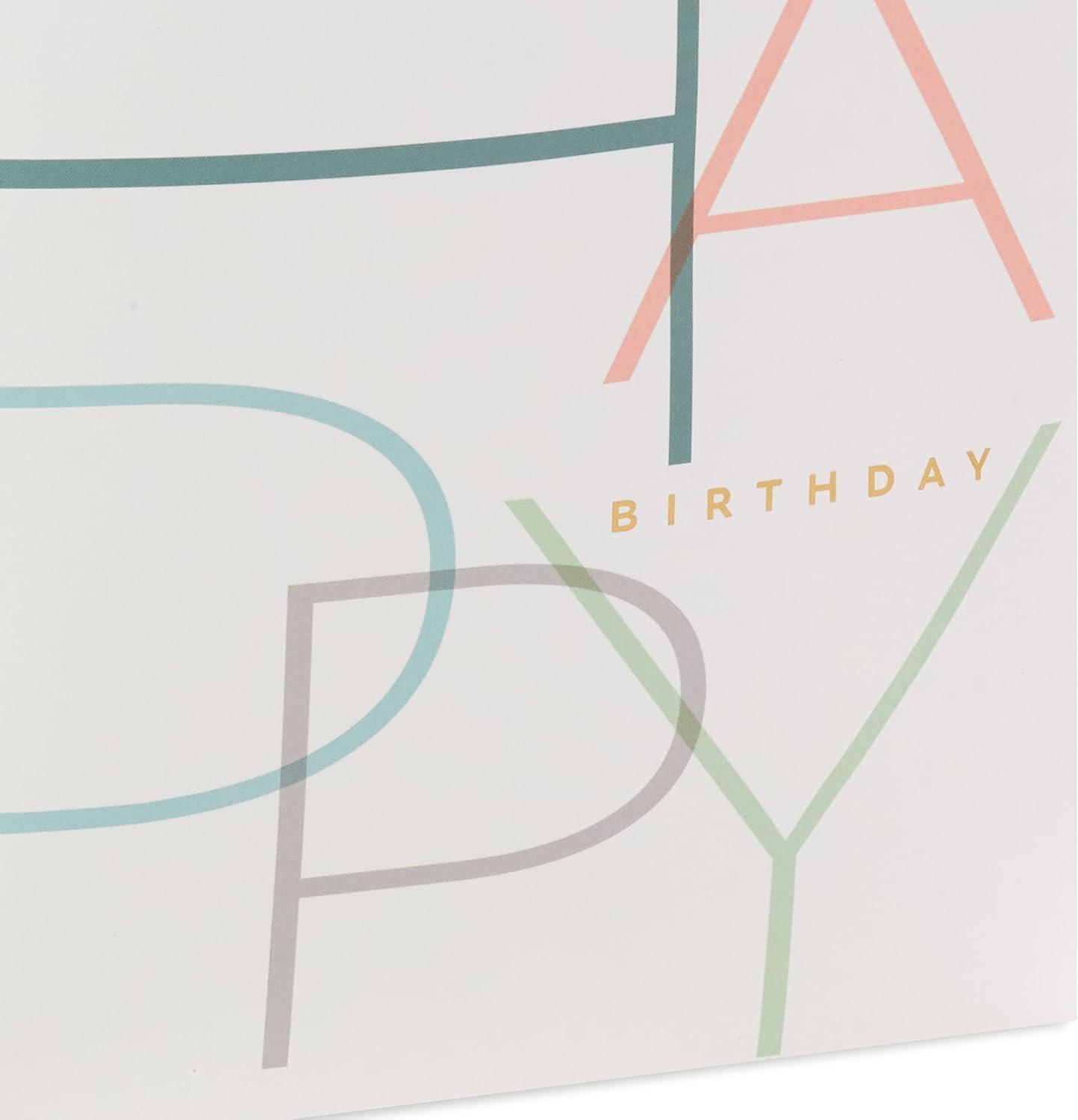 imageHallmark Signature Studio 10quot Large Square Gift Bag with Tissue Paper Happy Birthday Teal Gray Pink Blue on WhiteMinimal Teal  Gray  Pink  Blue