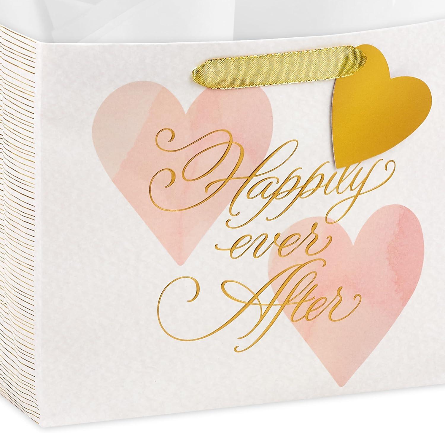 imageHallmark Signature Studio 7quot Medium Gift Bag with Tissue Paper Embossed Hearts White Pink Gold for Birthdays Valentines Day Baby Showers Bridal ShowersHappily Ever After