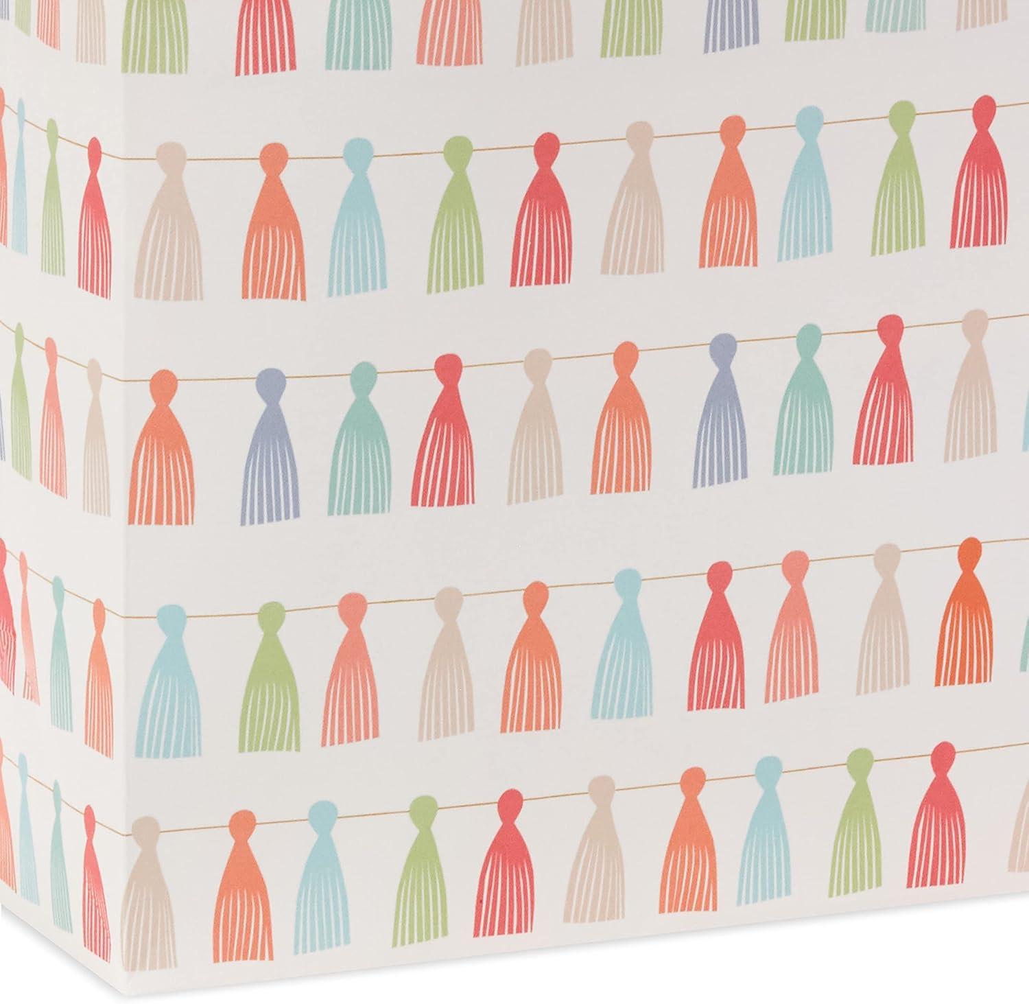 imageHallmark Signature Studio 7quot Medium Square Gift Bag with Tissue Paper Abstract Brushstrokes Peach Mint Green Teal for Easter Birthdays Bridal Showers and MoreRainbow Tassels